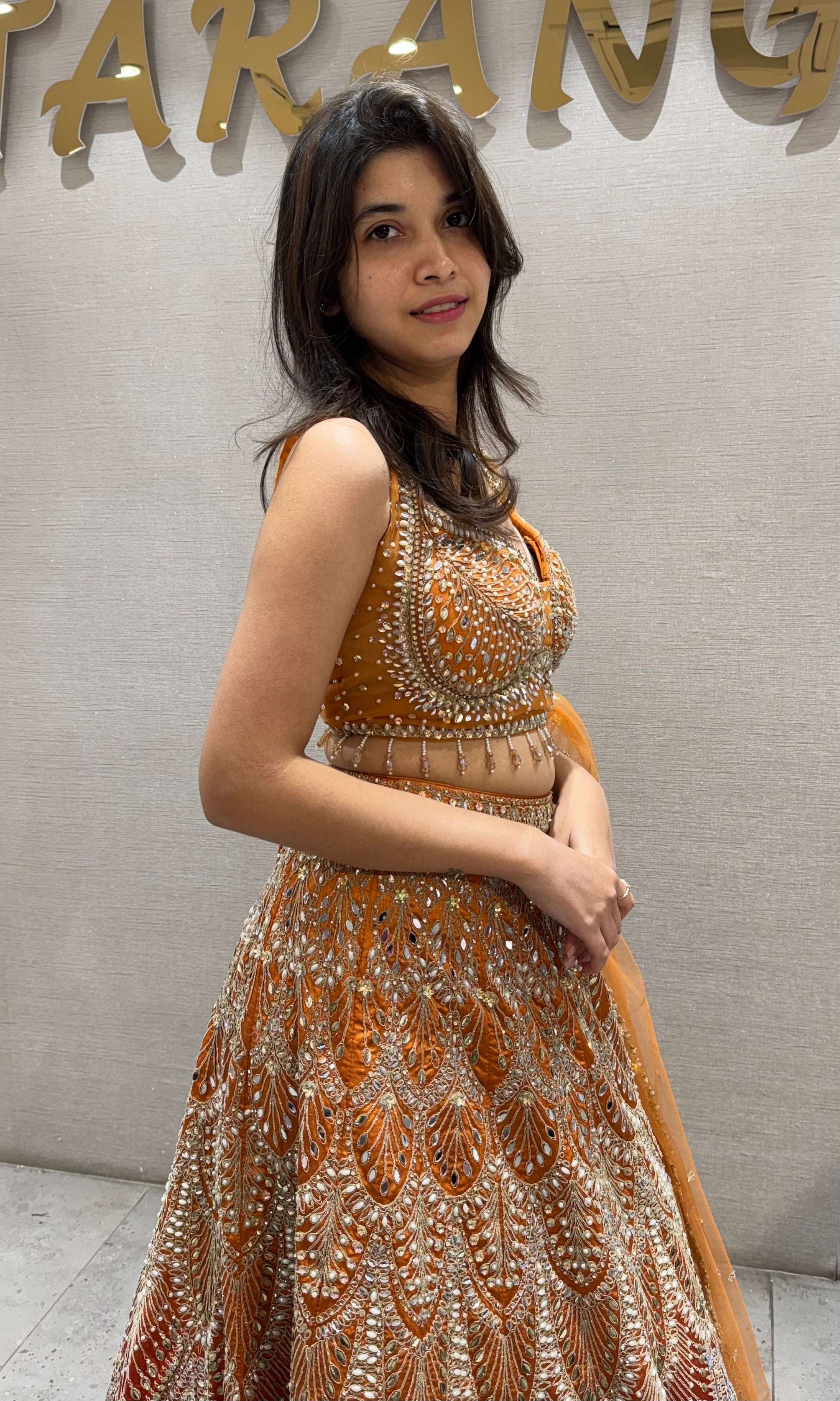 Ornate Rust and Gold Silk Lehenga Choli
