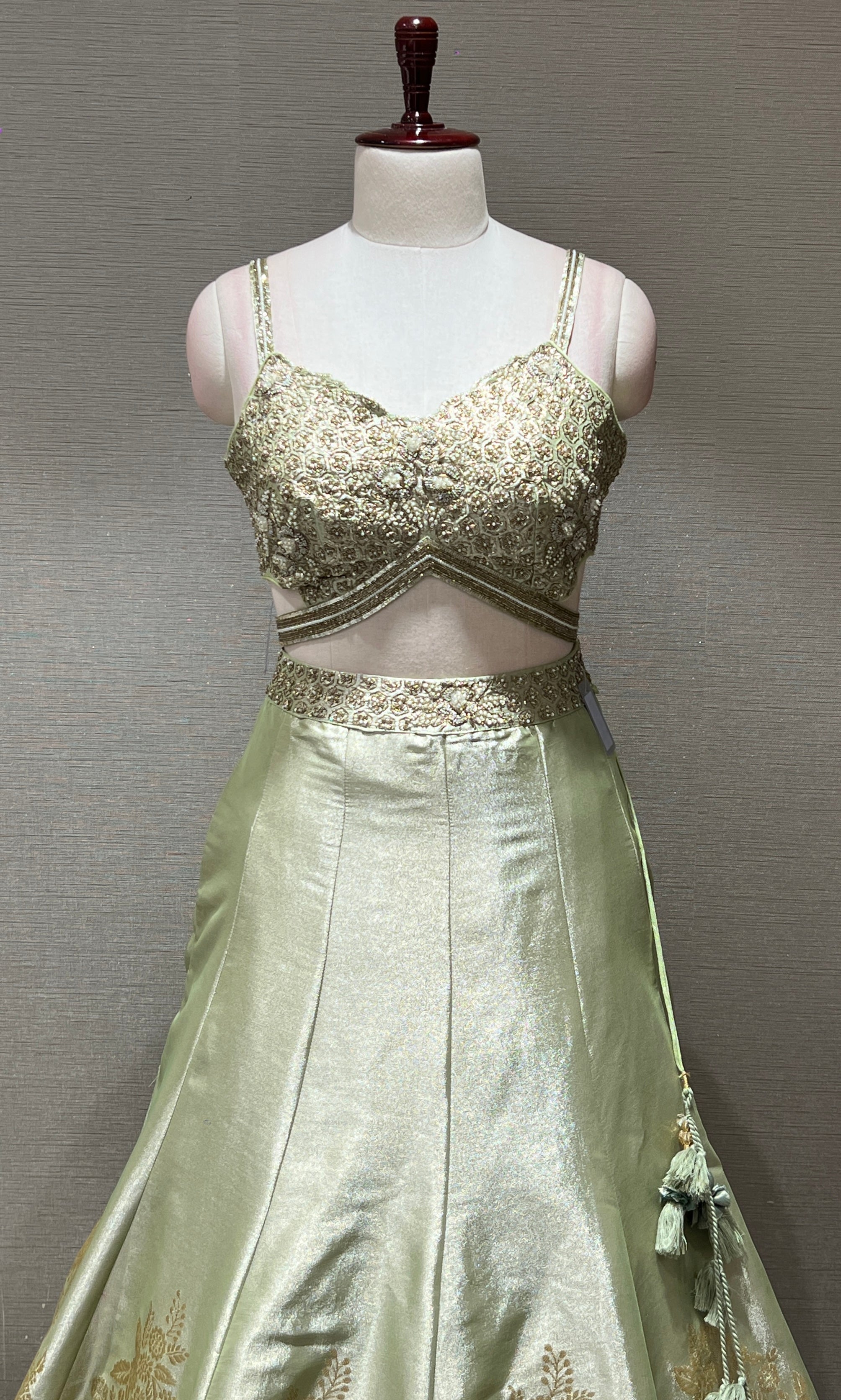 Pista green Lehenga with mobile pocket