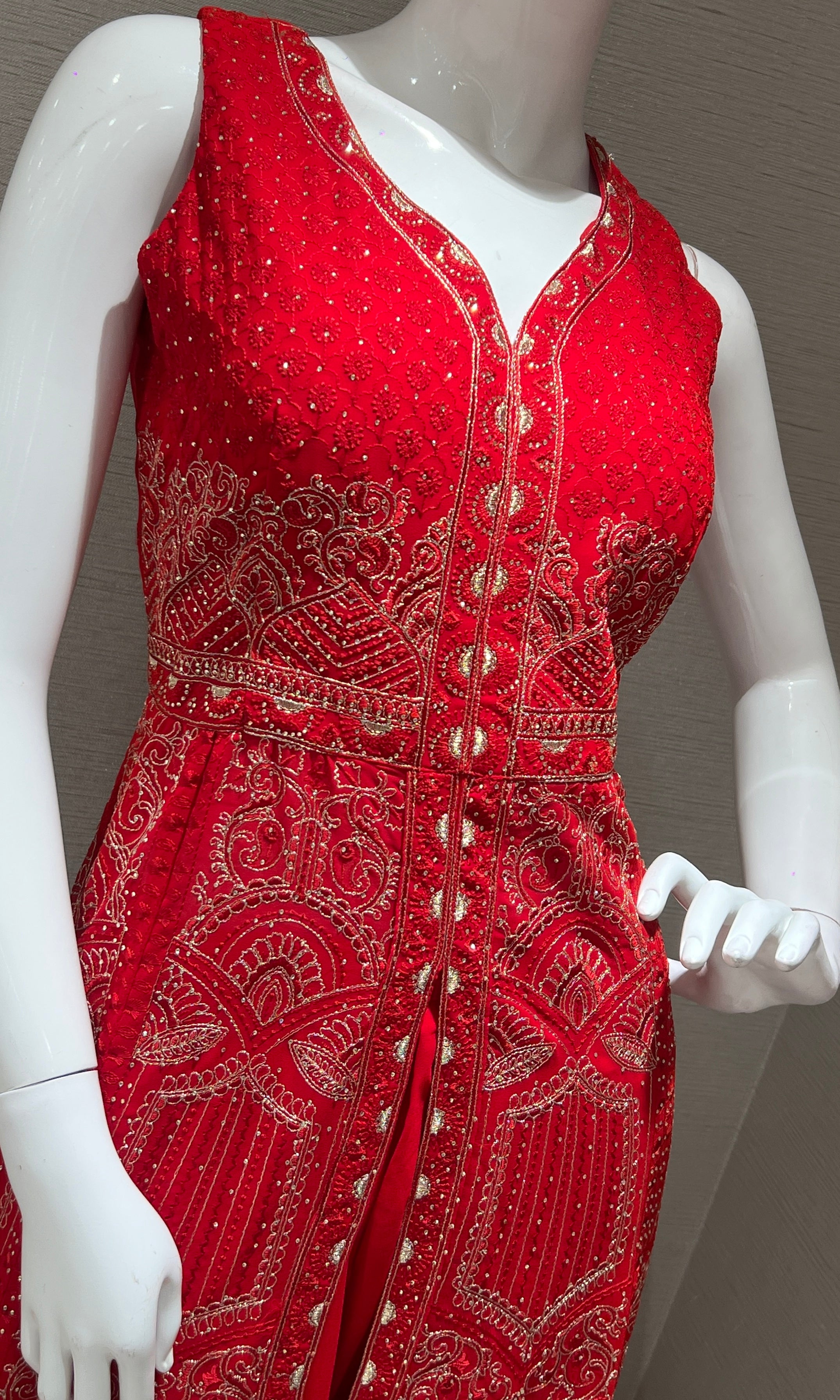 Red front slit Anarkali with palazzo pants