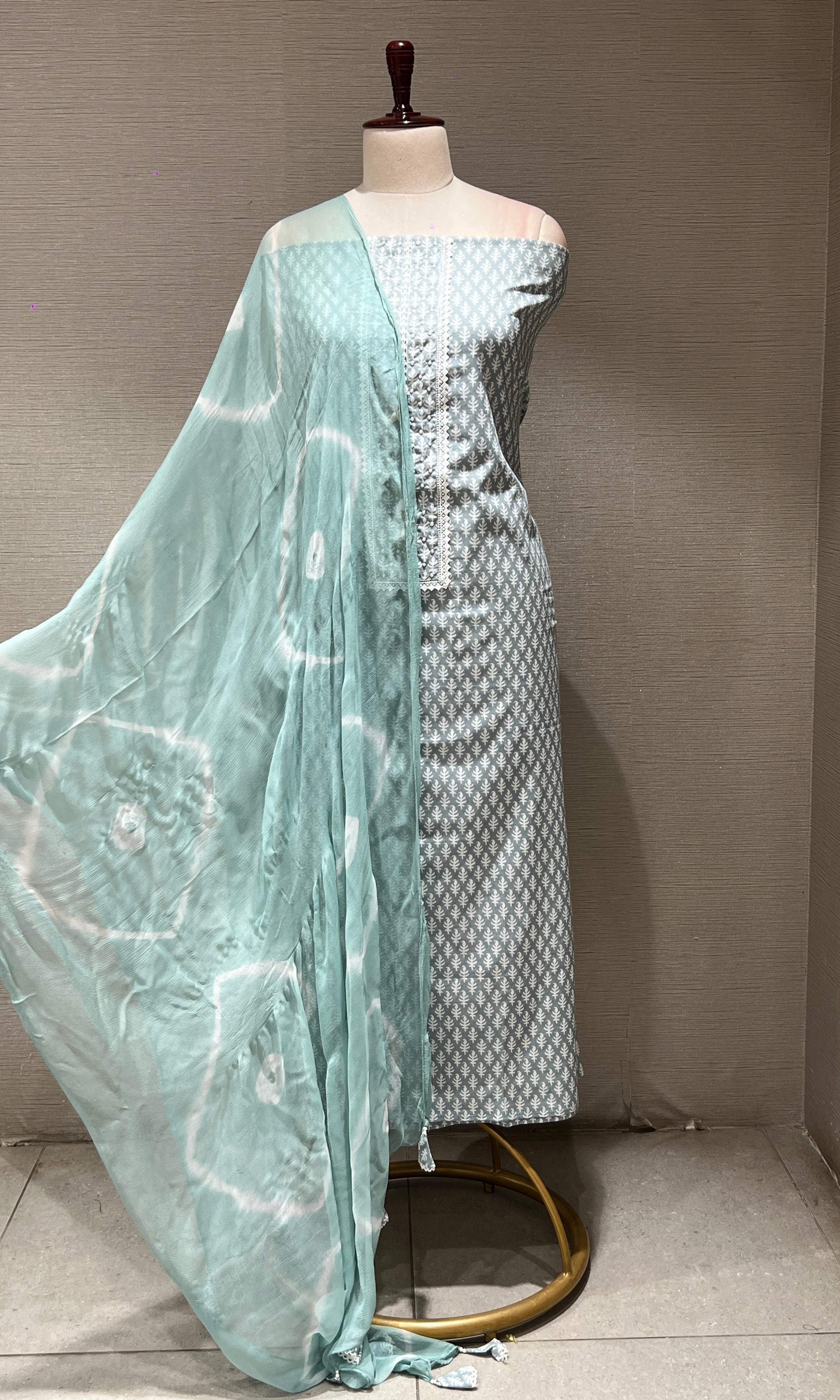 Sea green dress material