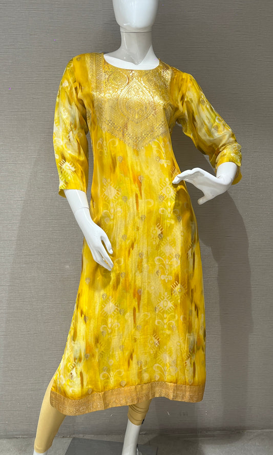 😍Yellow Banarasi silk Kurti🌻