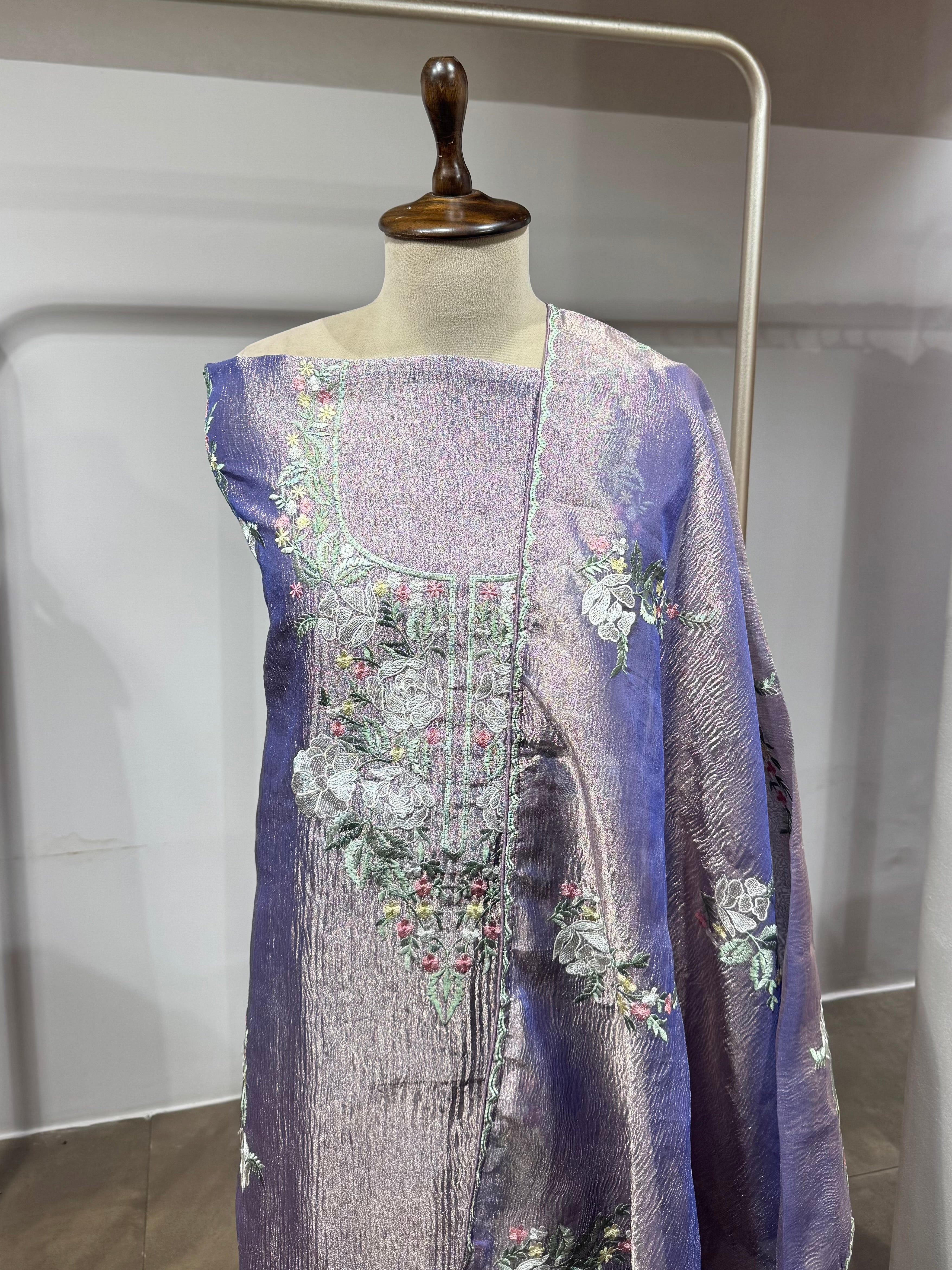Purple floral tissue dress material