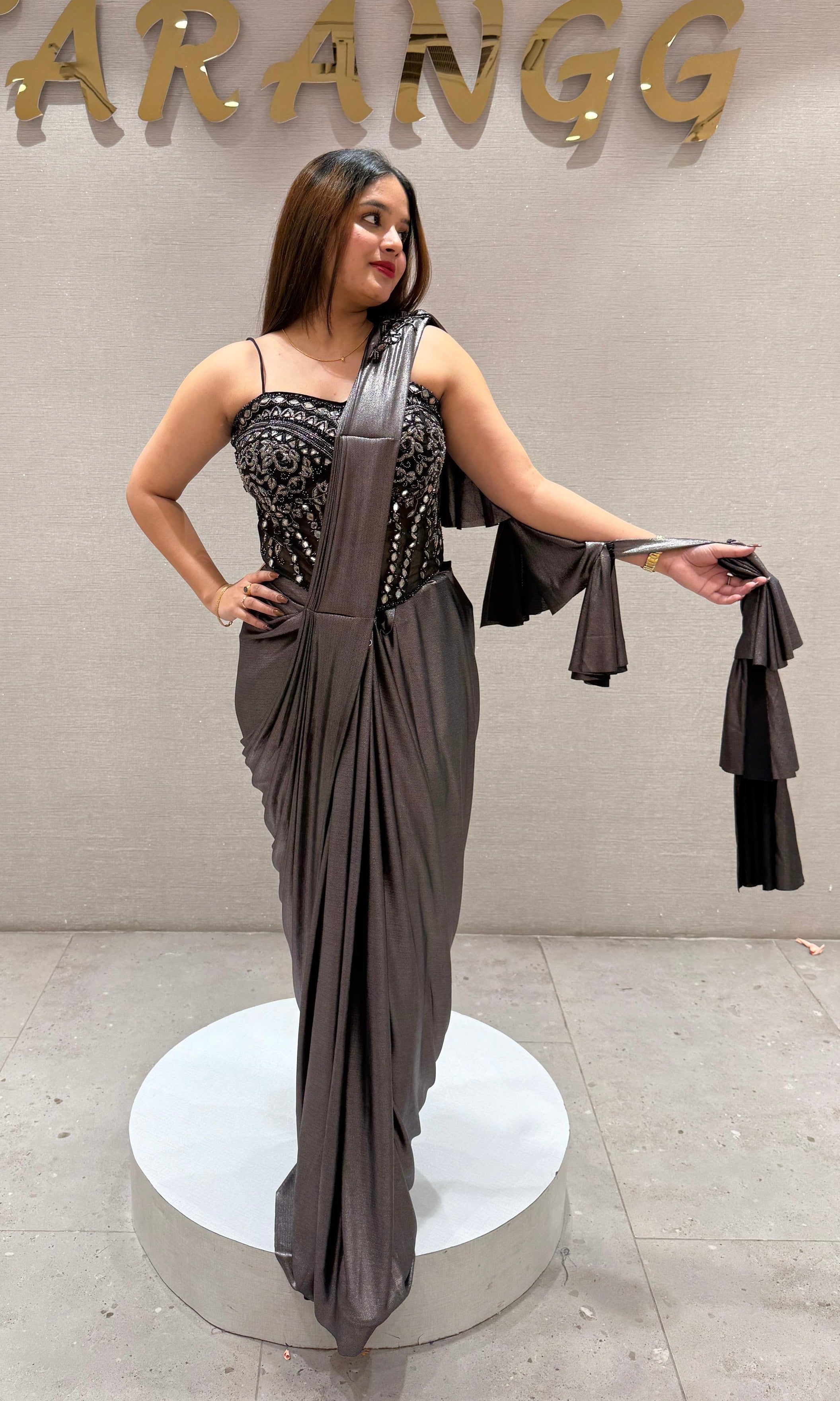 Grey one minute saree