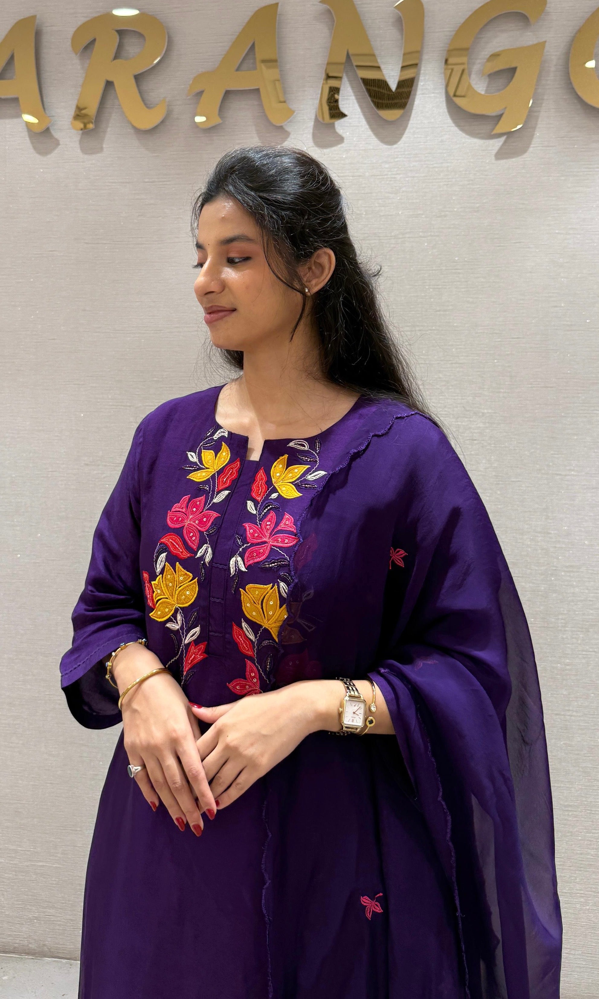 Purple floral kurta set