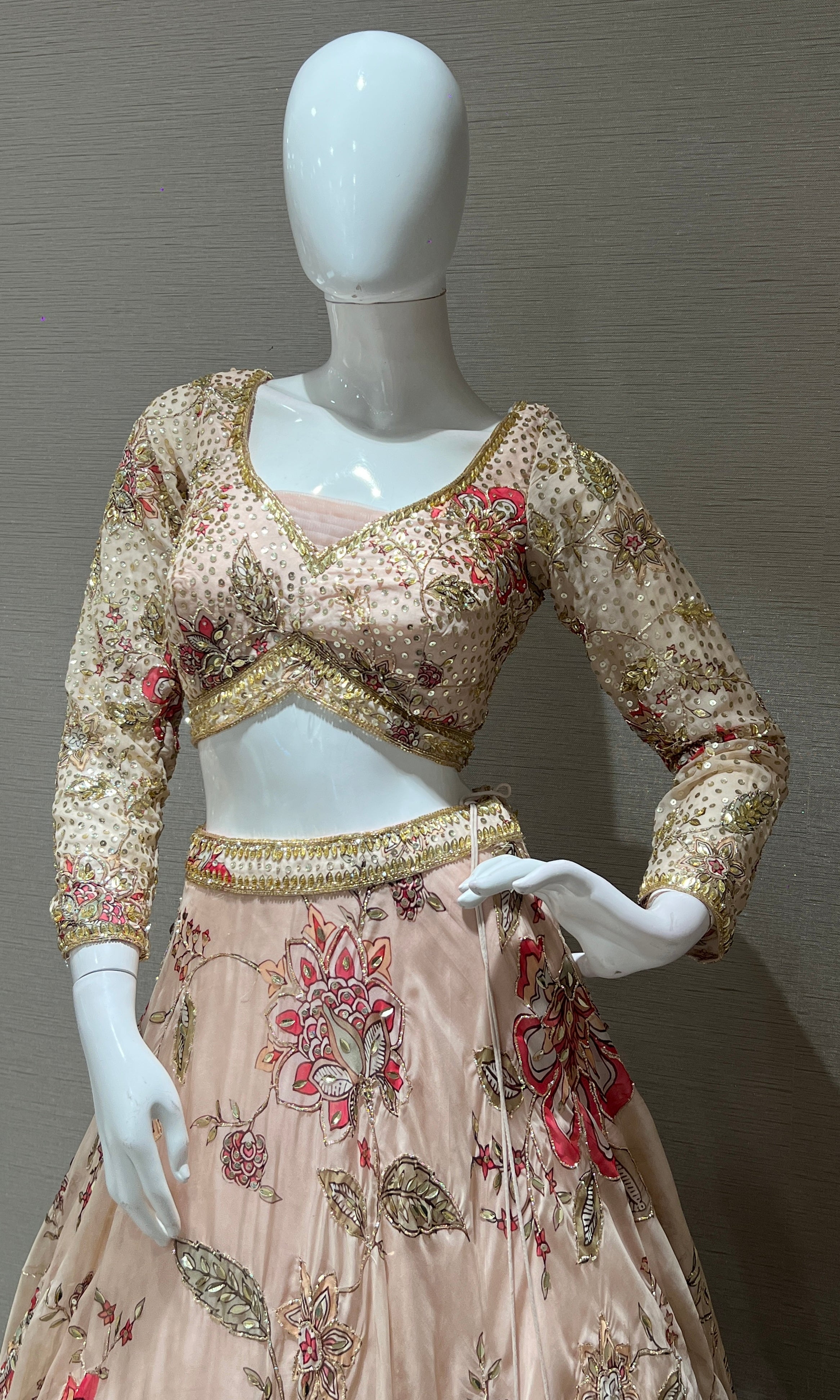 Light peach Floral Embroidered Lehenga