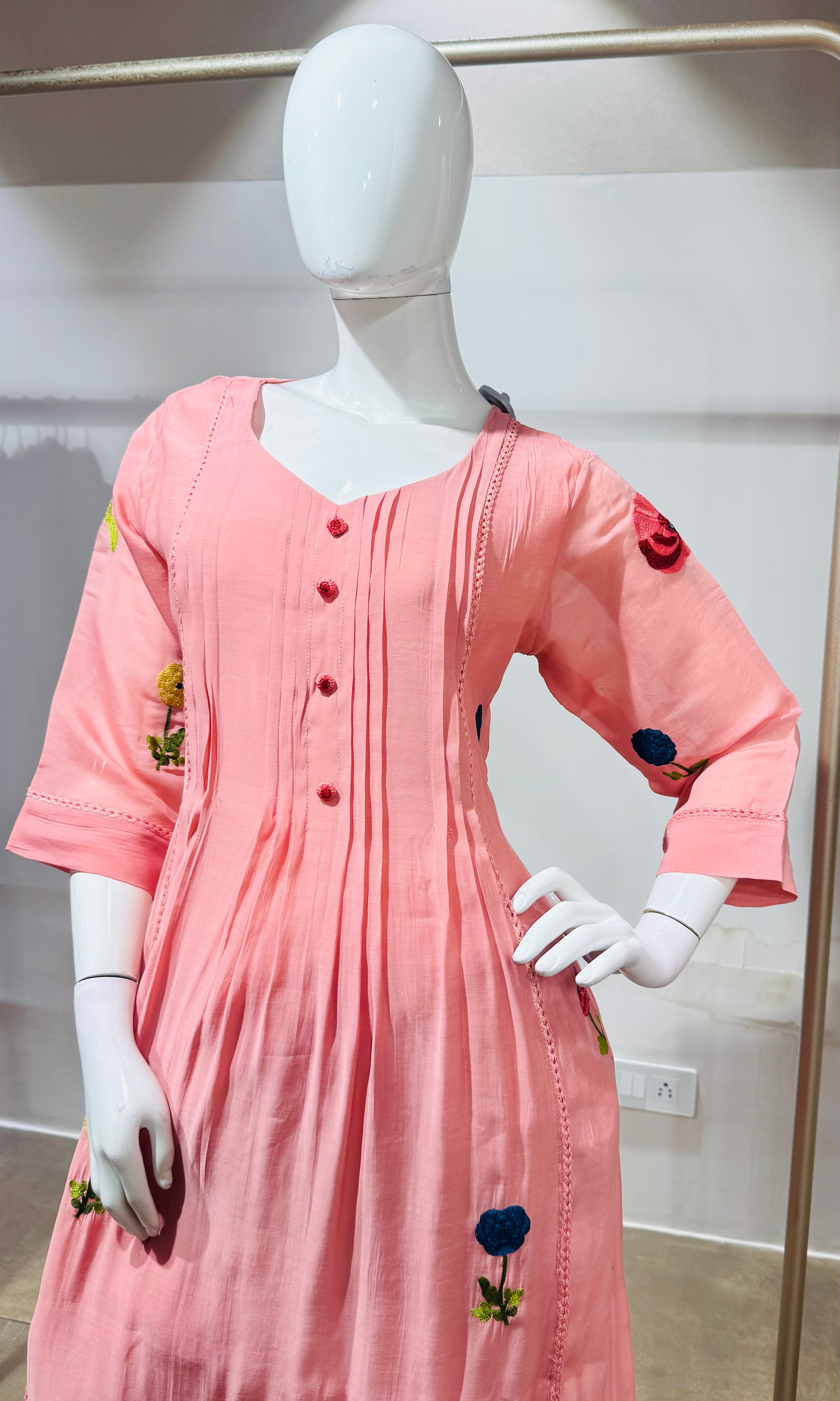 Pink Floral Kurta Pant Set with Dupatta