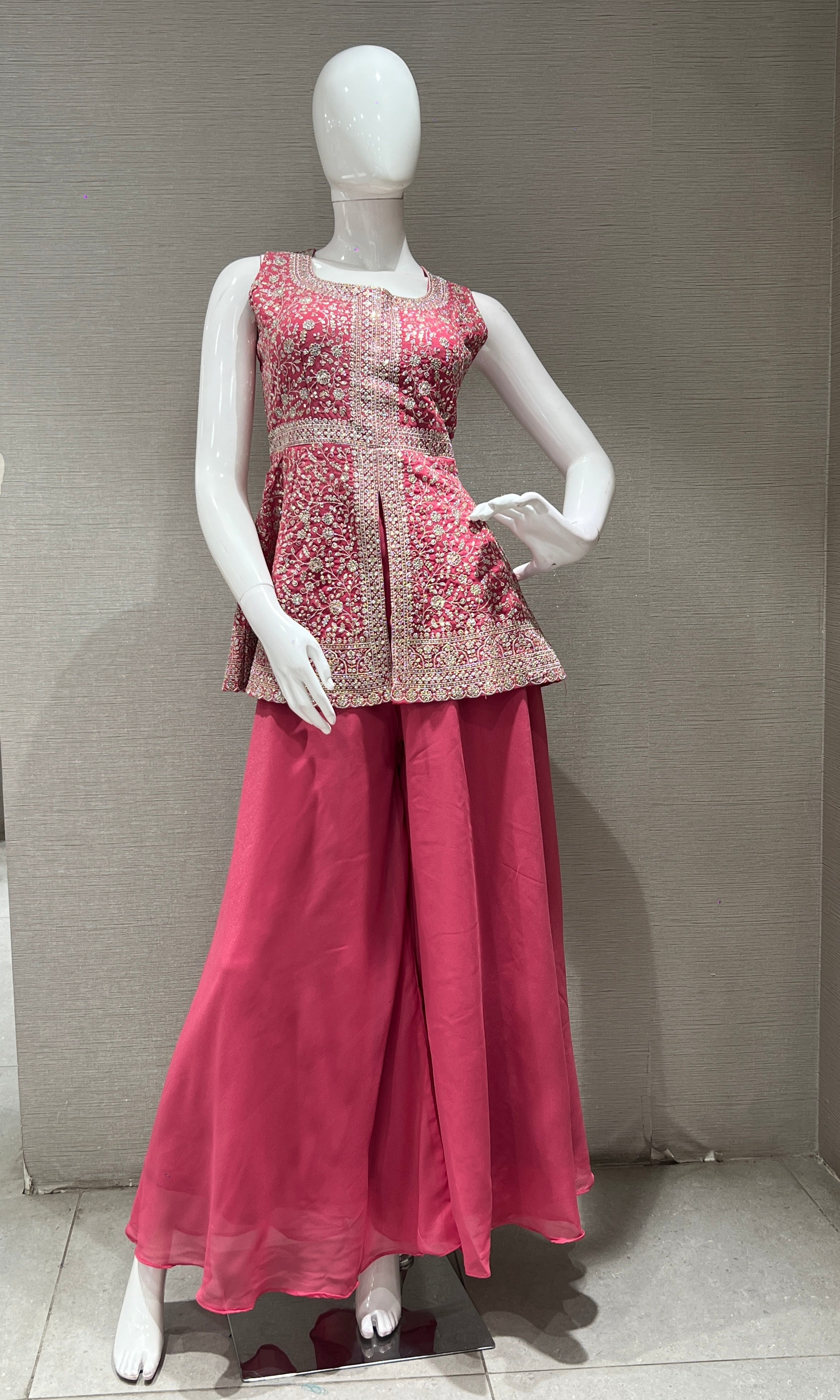 Pink EMBROIDERED PEPLUM PALAZZO