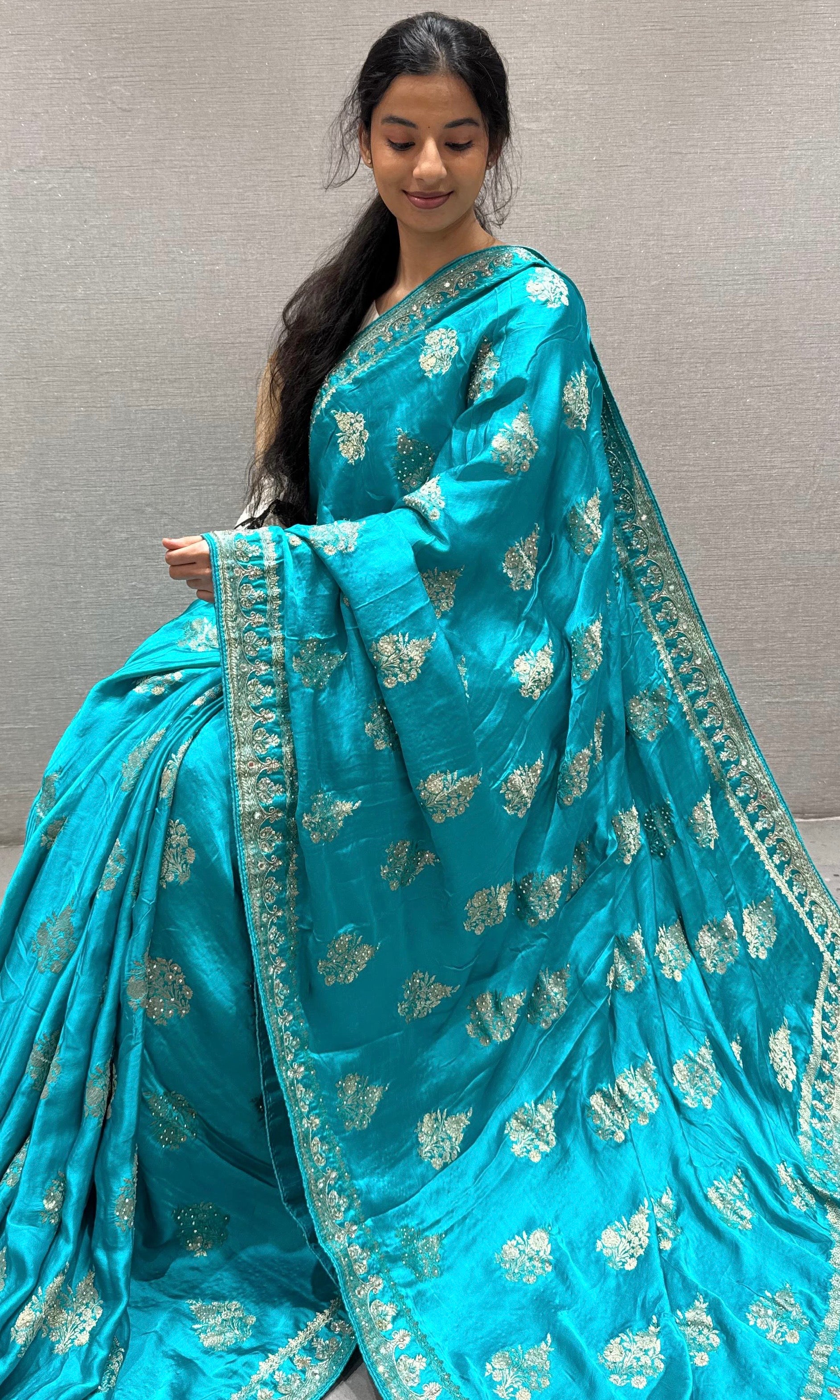 Firozi sea blue Banarasi saree
