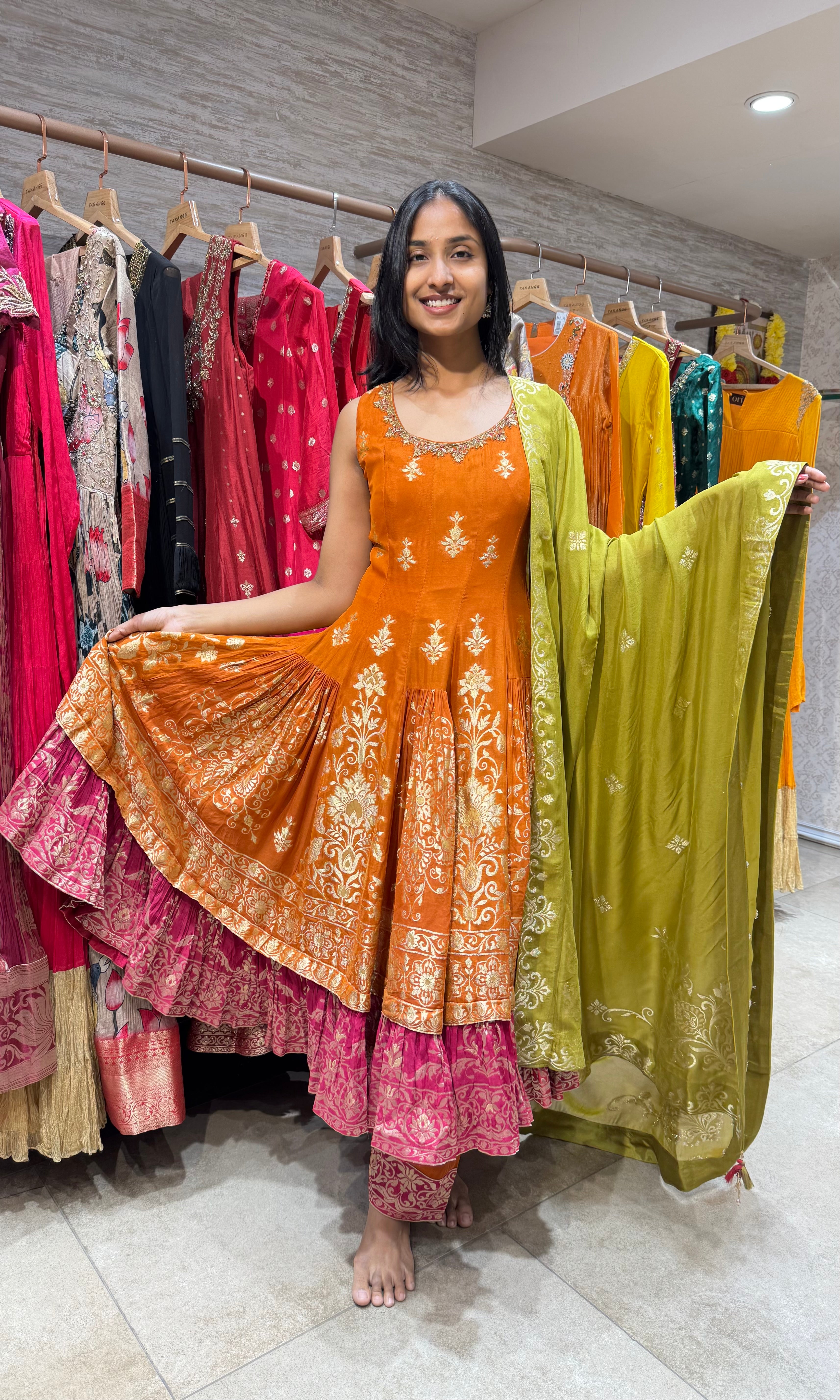 RUST GOLDEN EMBROIDERY ANARKALI SET