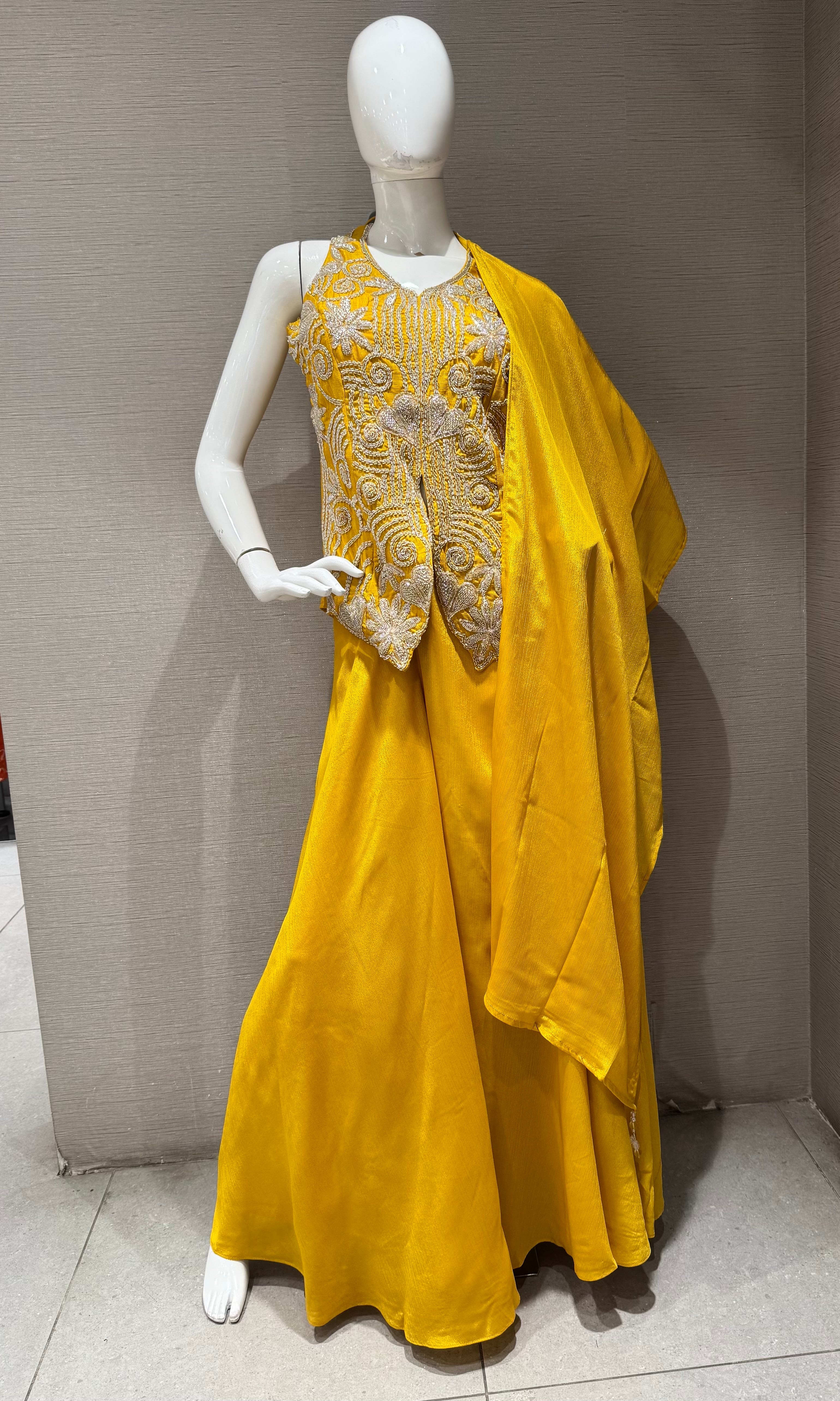 Yellow Peplum top with Flared palazzo set