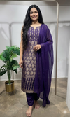 Purple golden banarasi kurta set