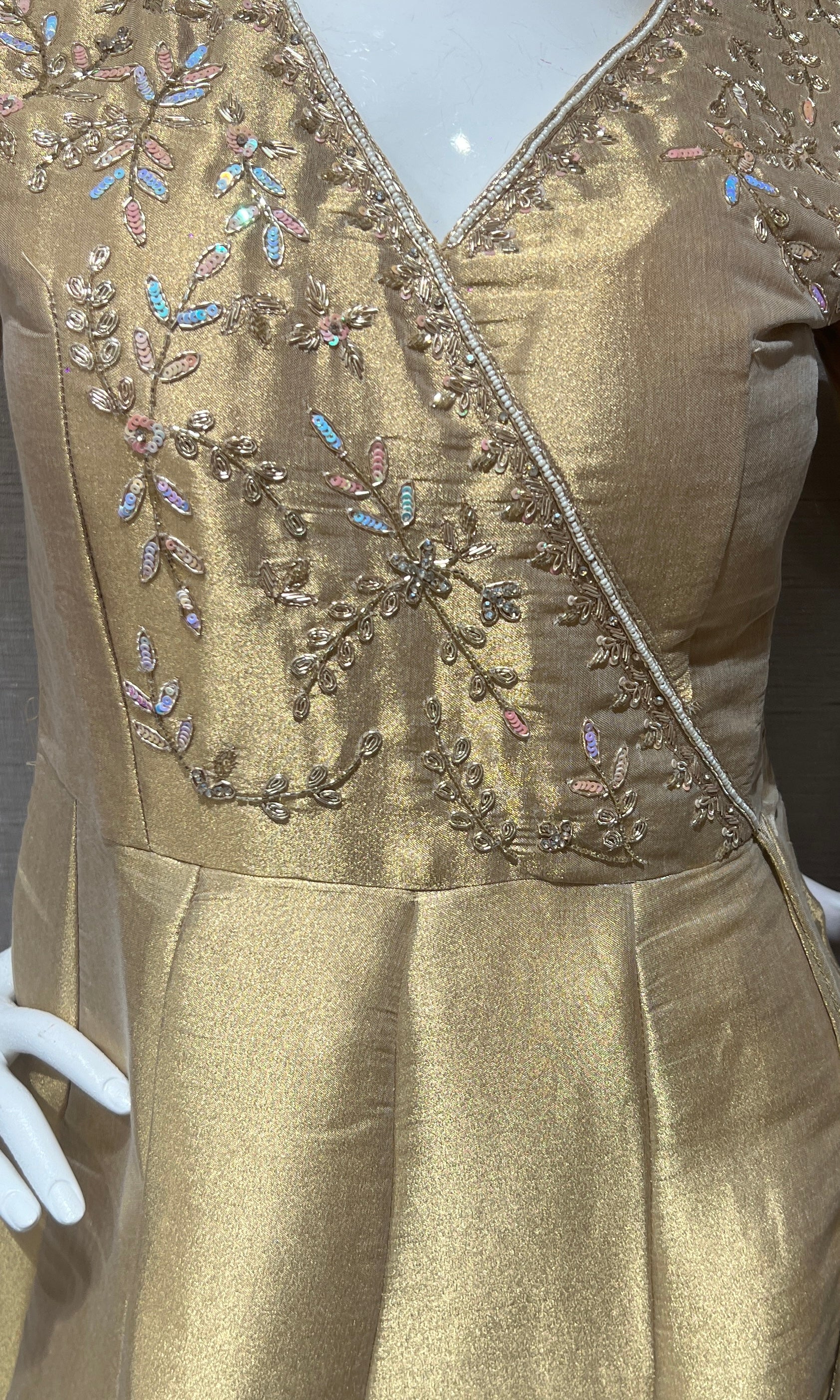 Gold Embroidered Silk Anarkali Gown with Matching Dupatta