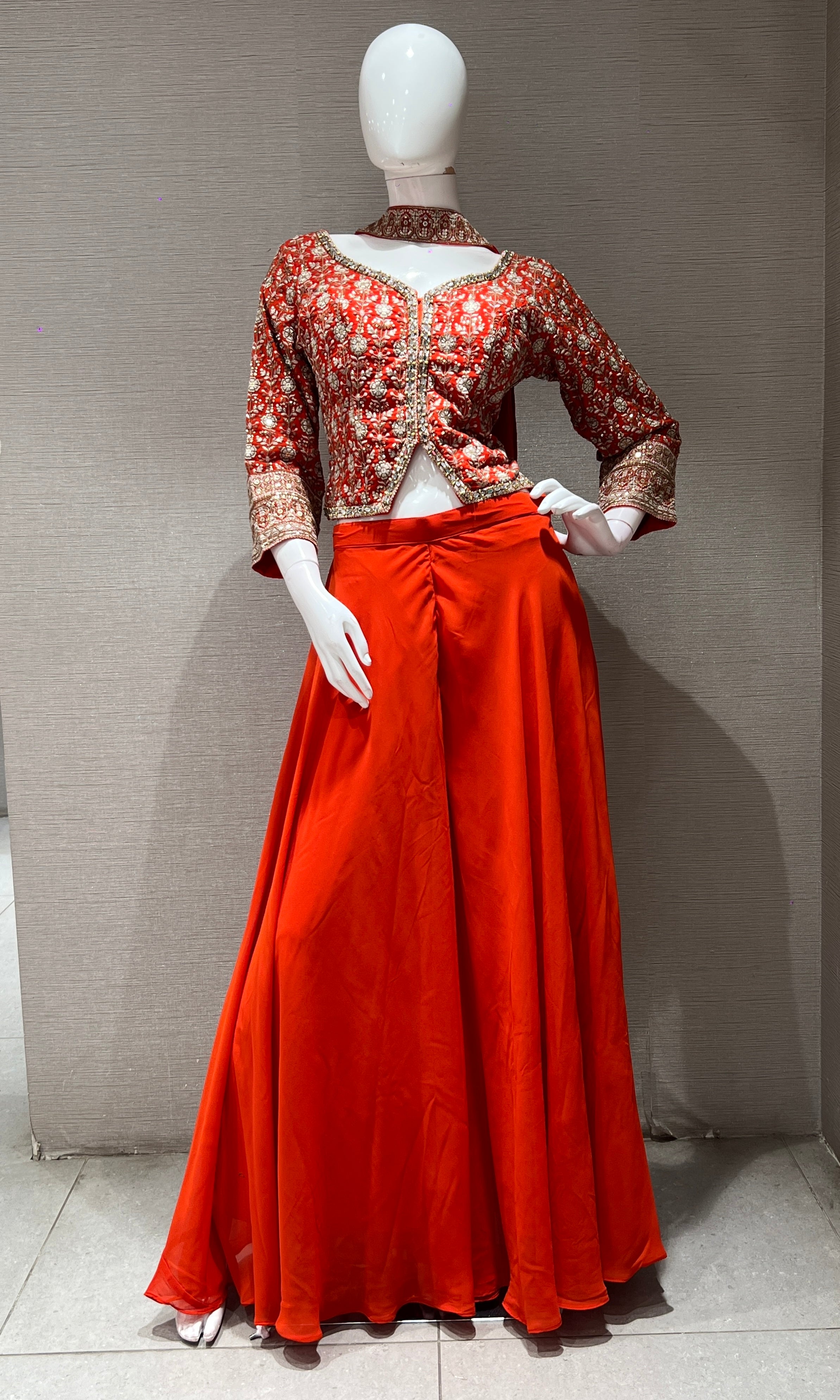 ORANGE embroidered jacket PALAZZO SET