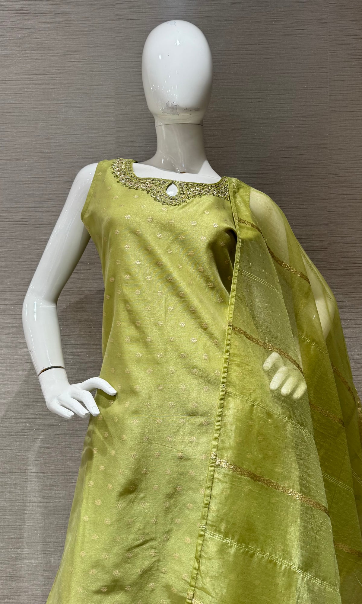 pista green Kurta Set with Sheer Dupatta