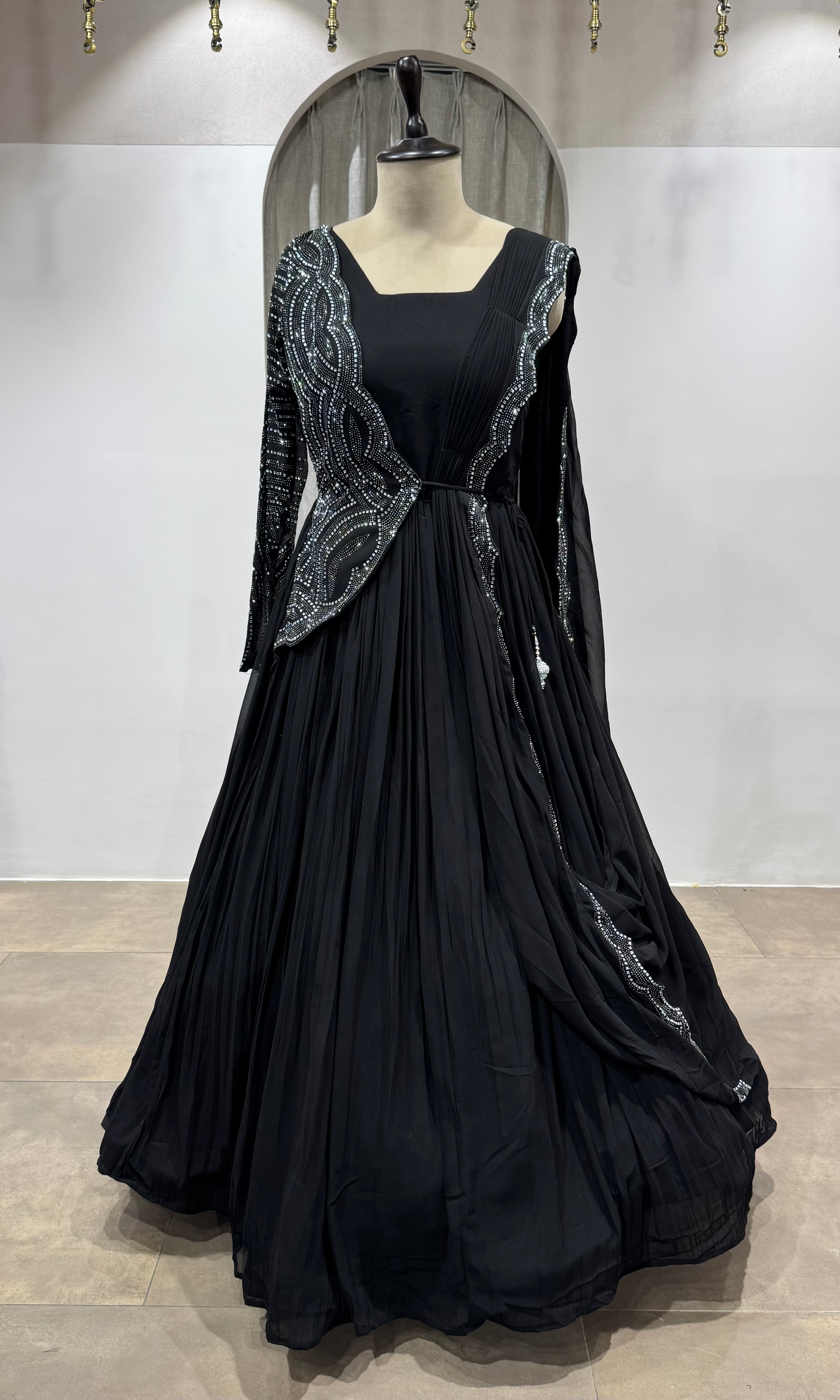 Black Embellished Floor-Length Anarkali Gown