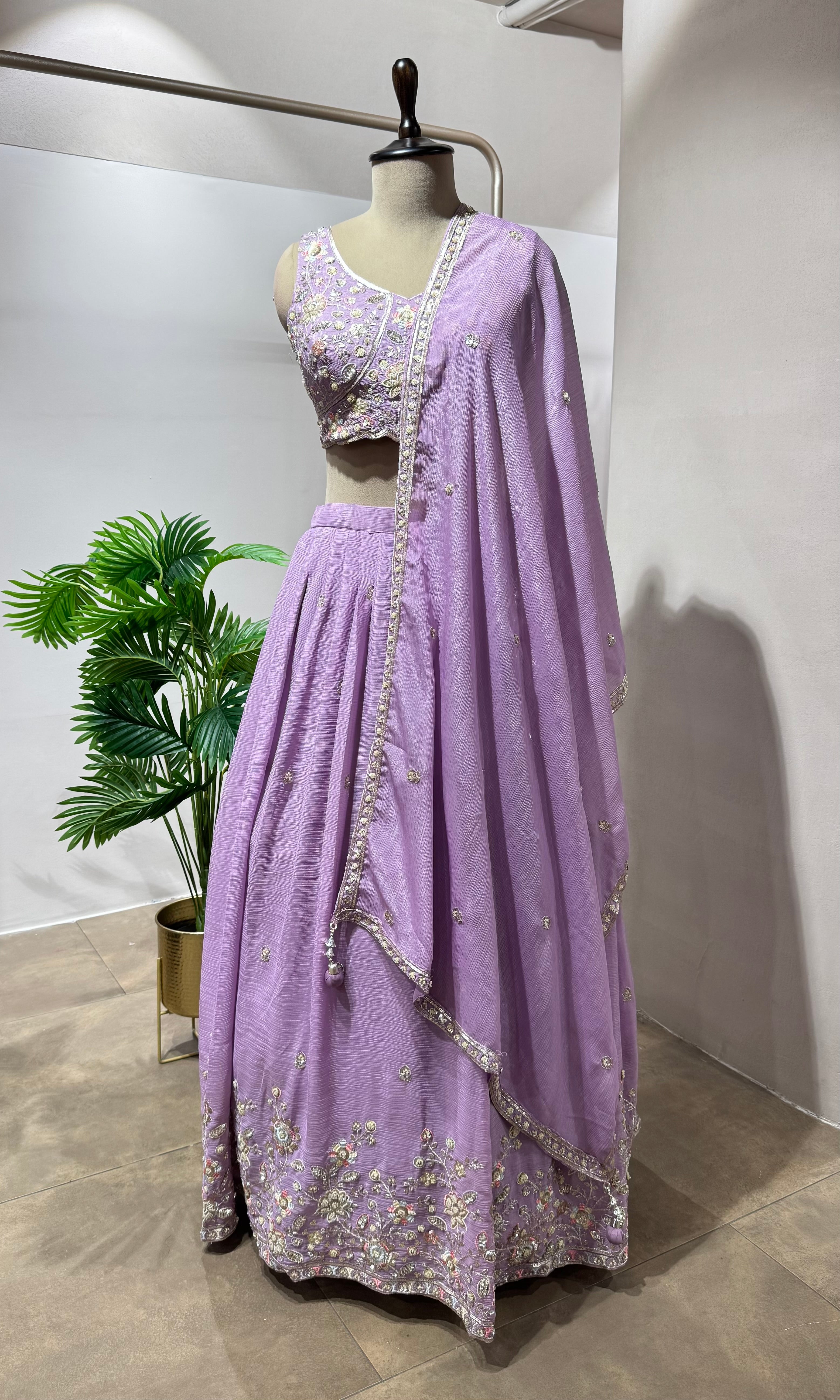 LAVENDER FLORAL EMBROIDERED LEHENGA