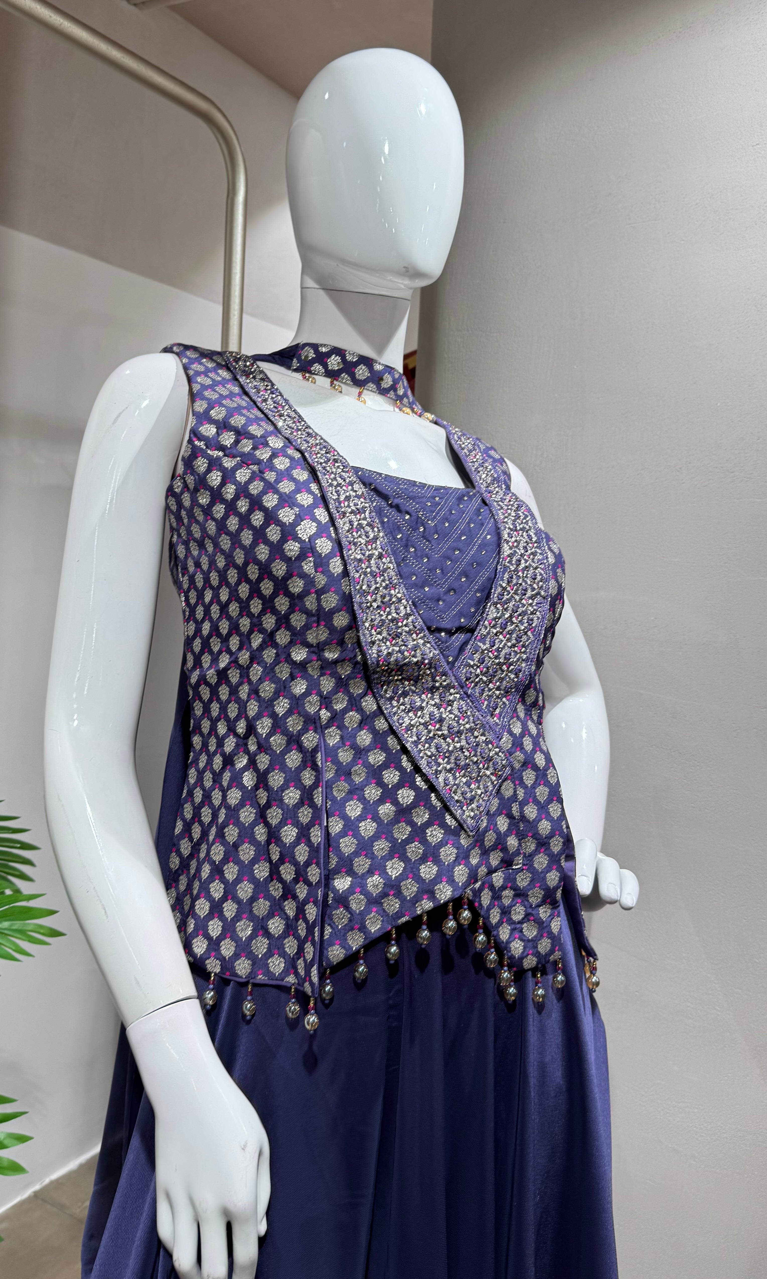 Purple Embellished Peplum Palazzo Set