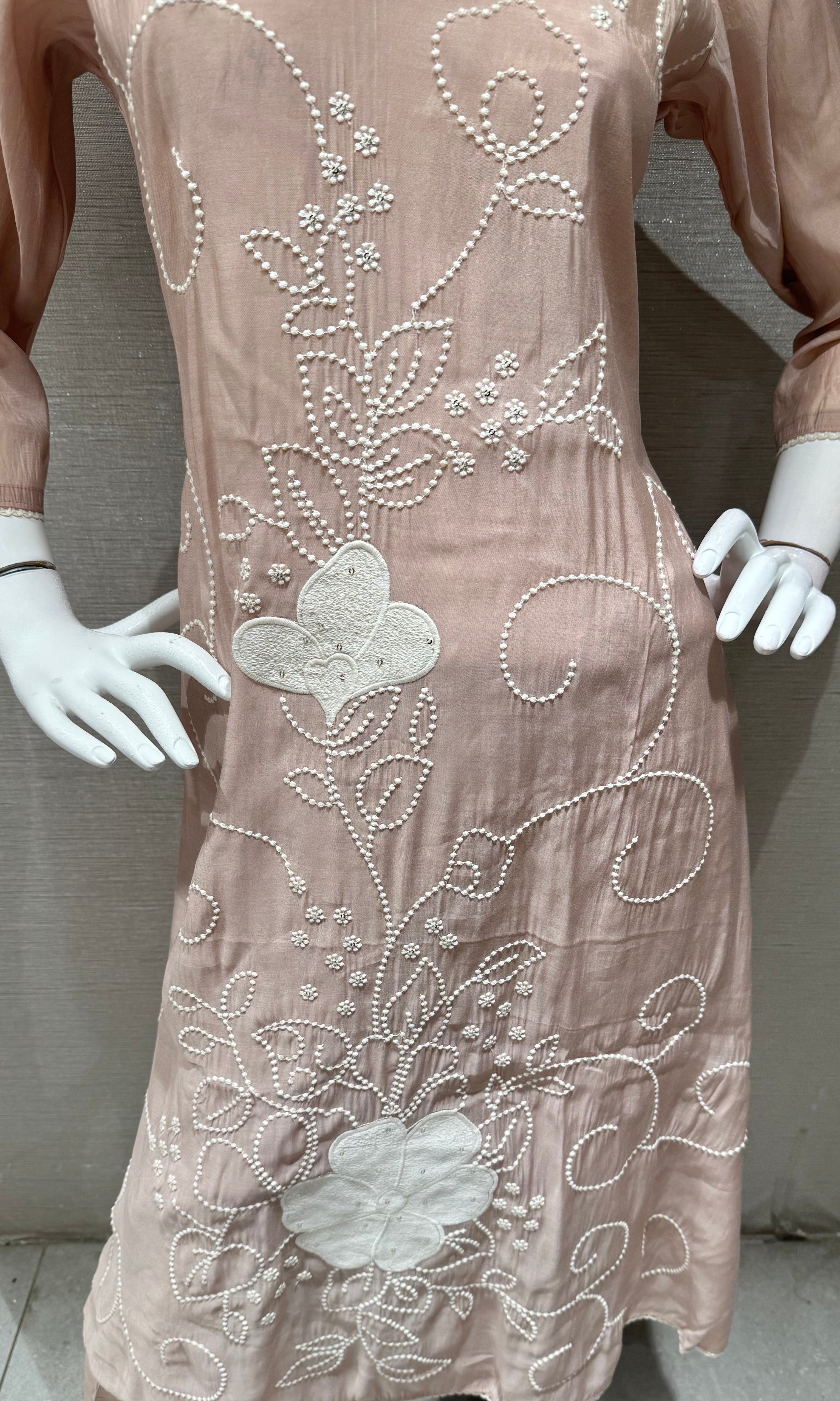 Mauve Cotton silk Floral Kurta set with dupatta