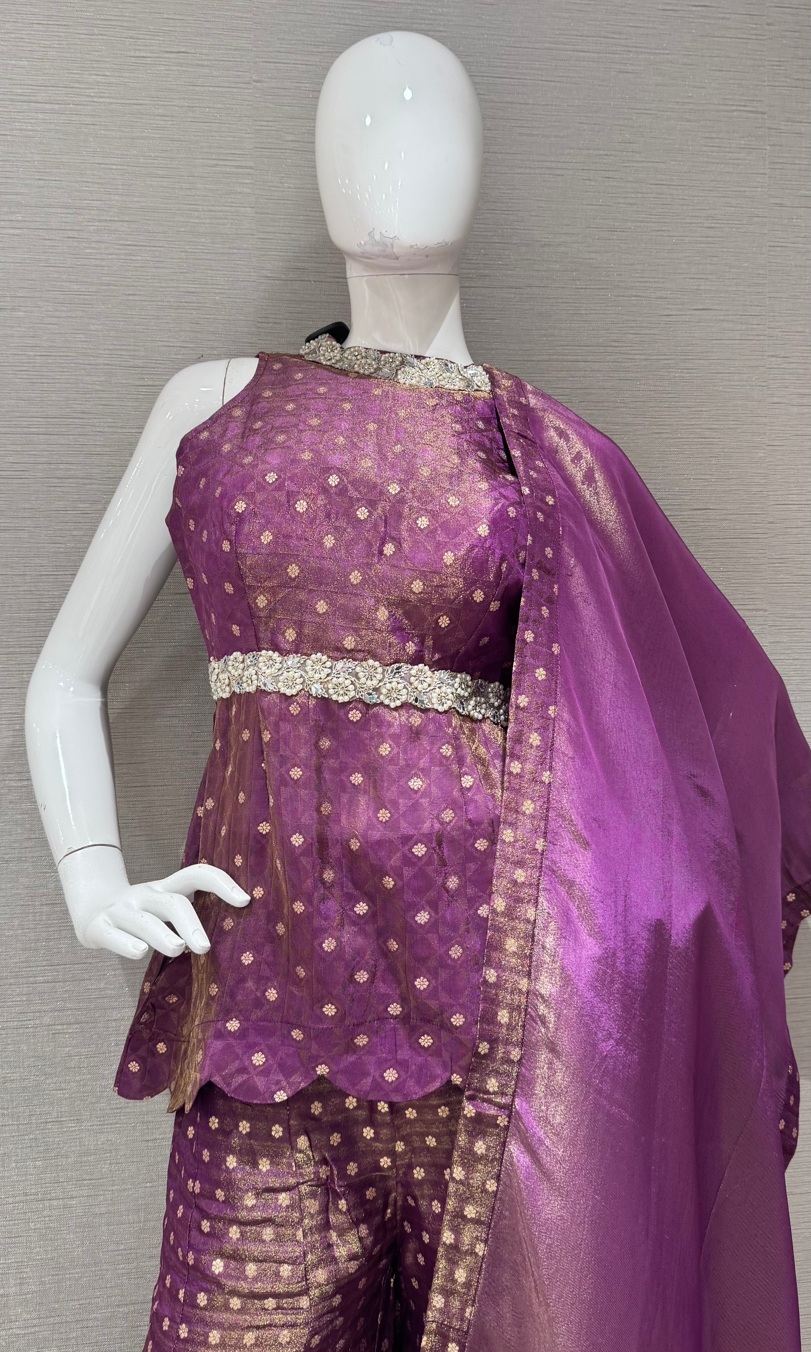 Purple Shimmer shine elegant peplum palazzo set