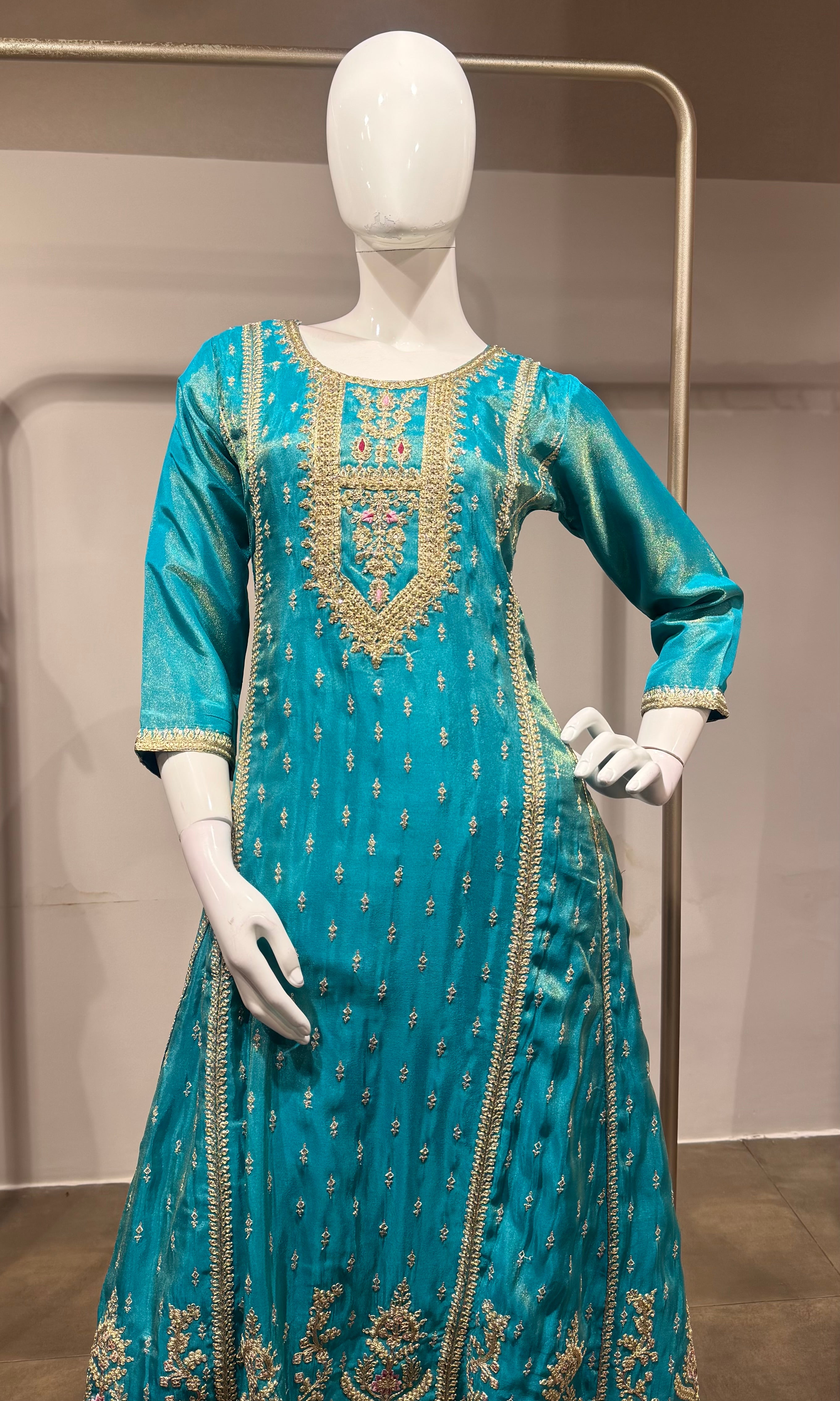Blue golden embroidered kurta set