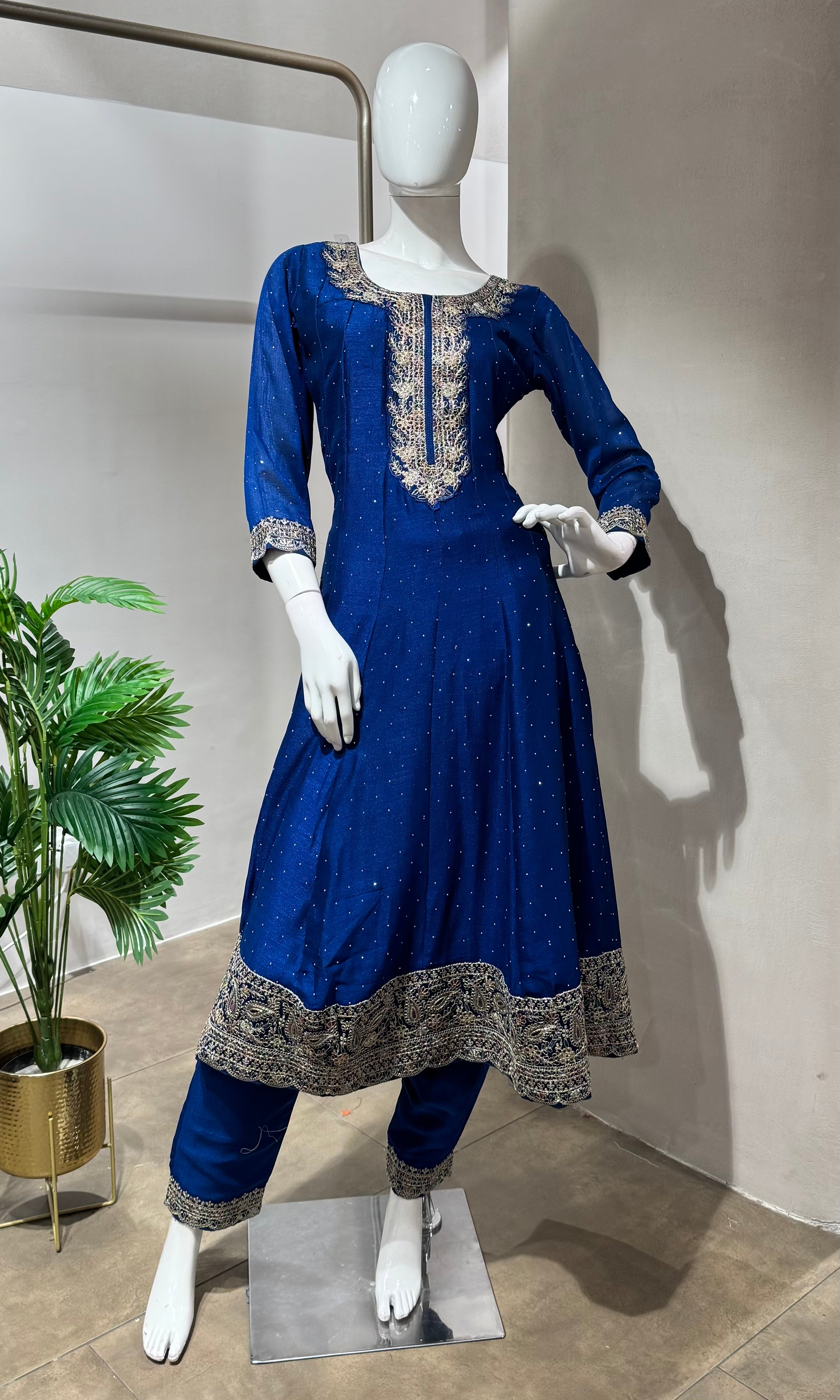 ROYAL BLUE GOLD EMBROIDERY ANARKALI