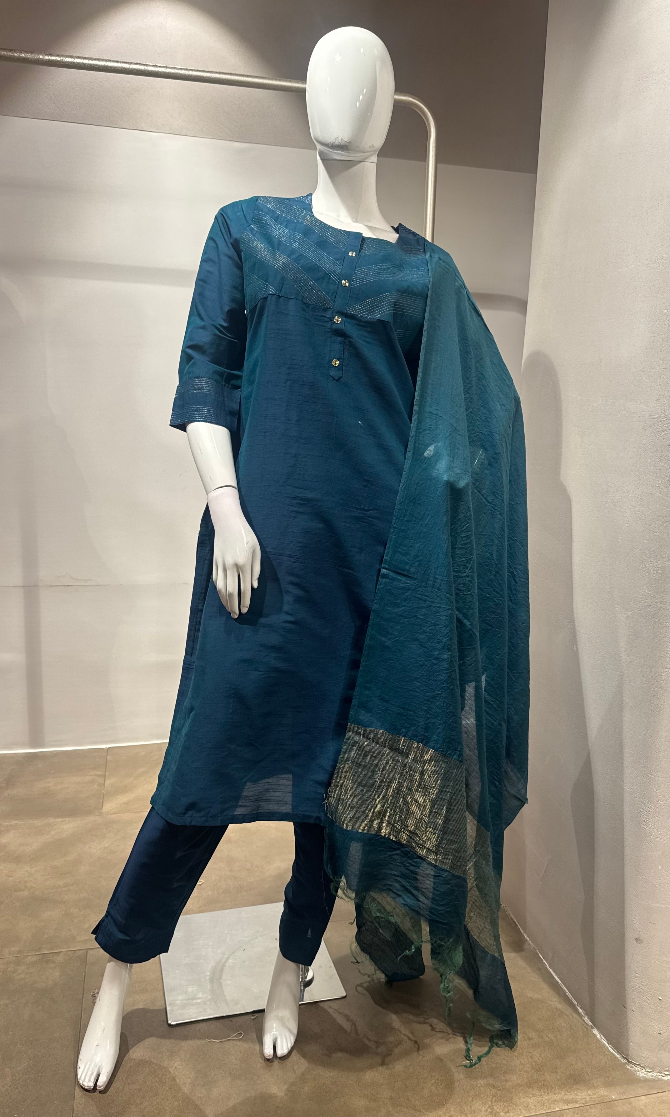 blue Silk Kurta Set with Dupatta