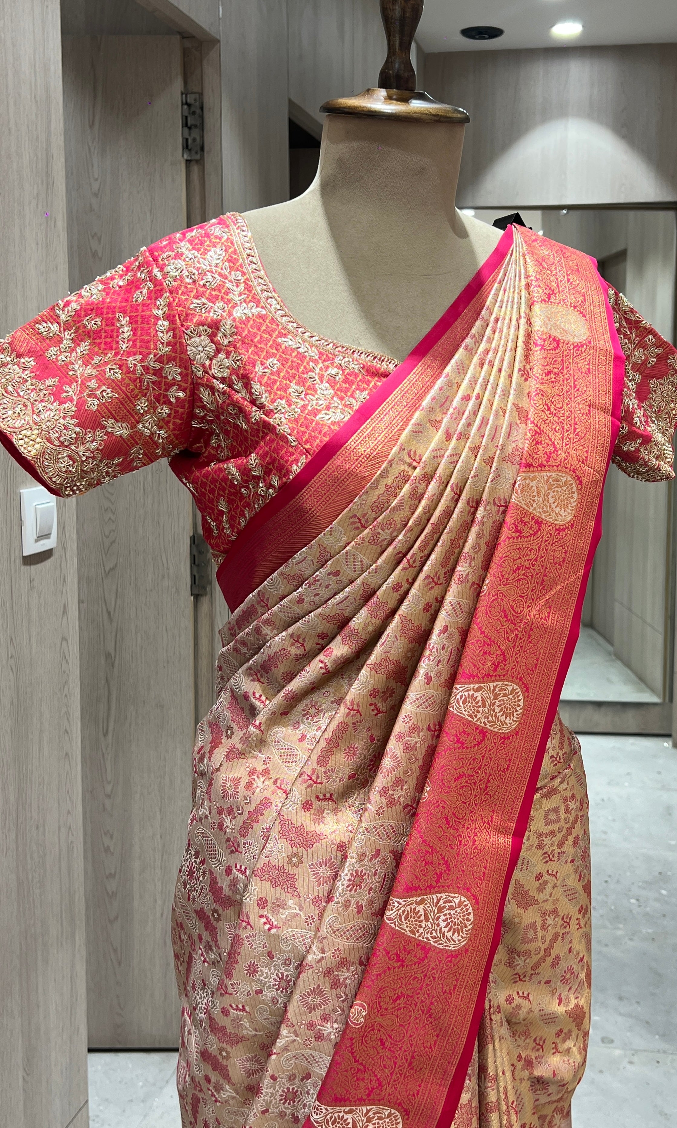 Red saree with ready blouse