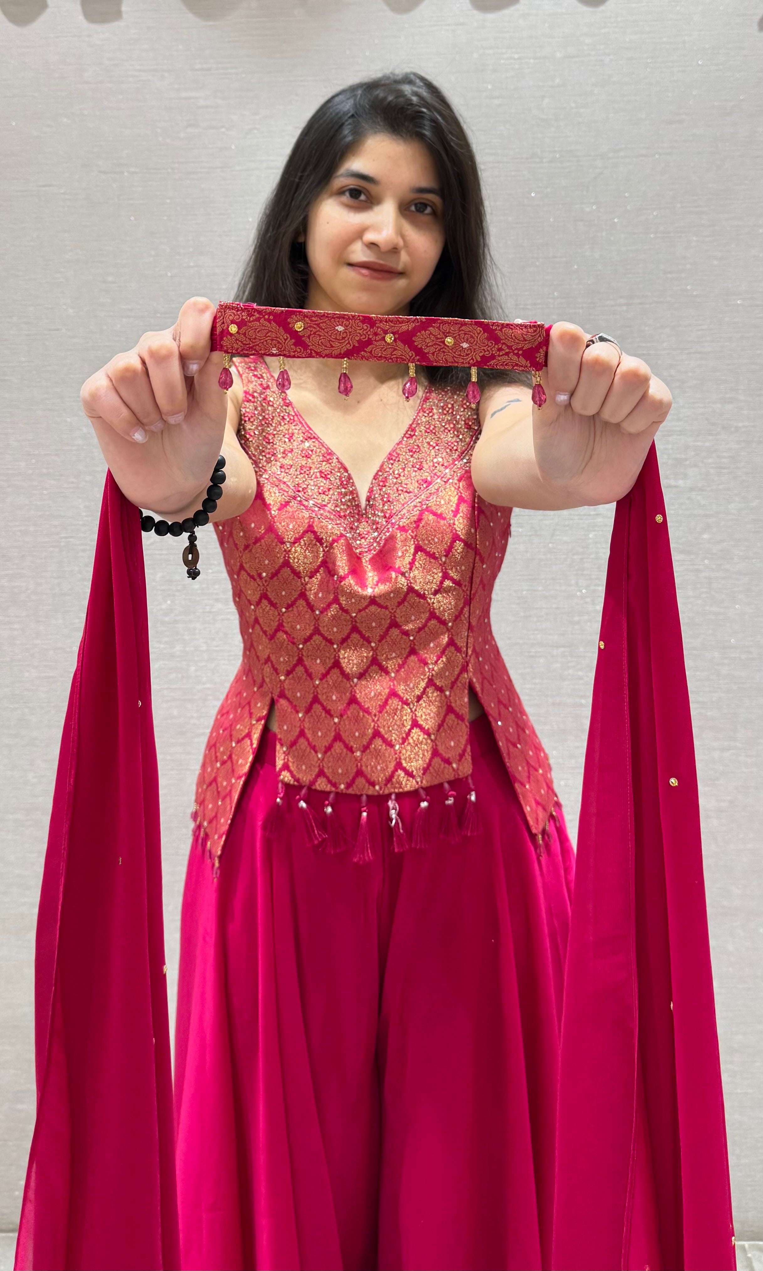 Rani pink PEPLUM BLOUSE PALAZZO SET