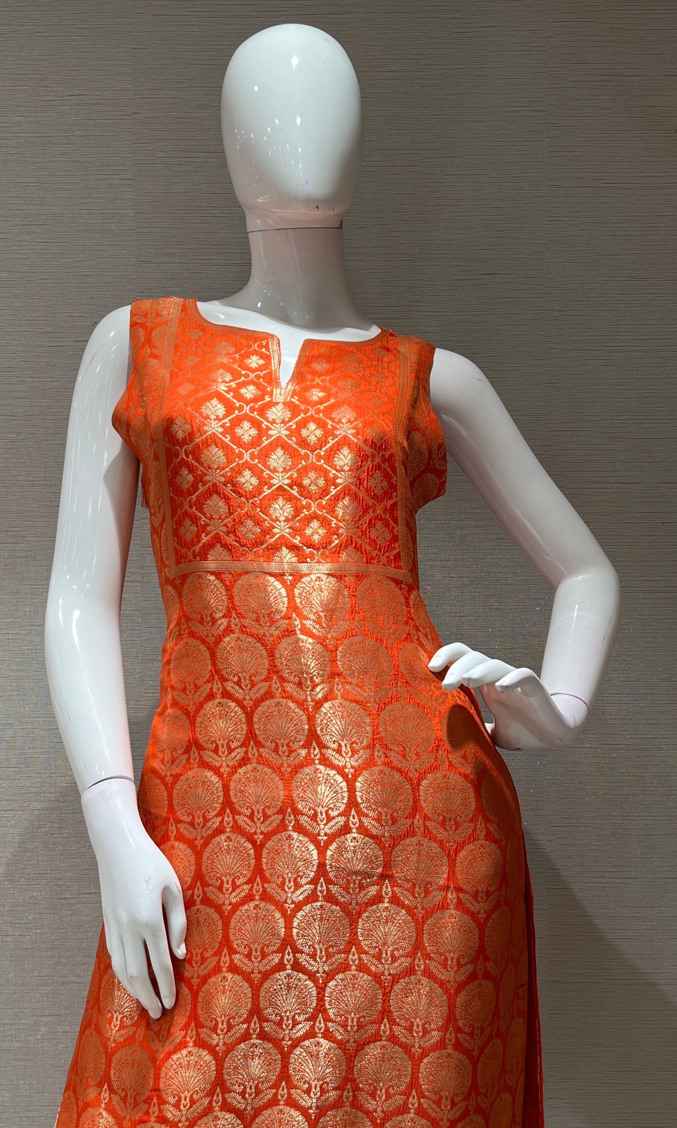 ORANGE Silk KURTA SET with Golden Embroidery