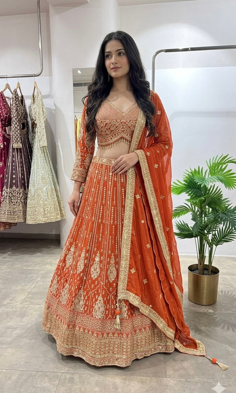Rust GOLDEN EMBROIDERED LEHENGA