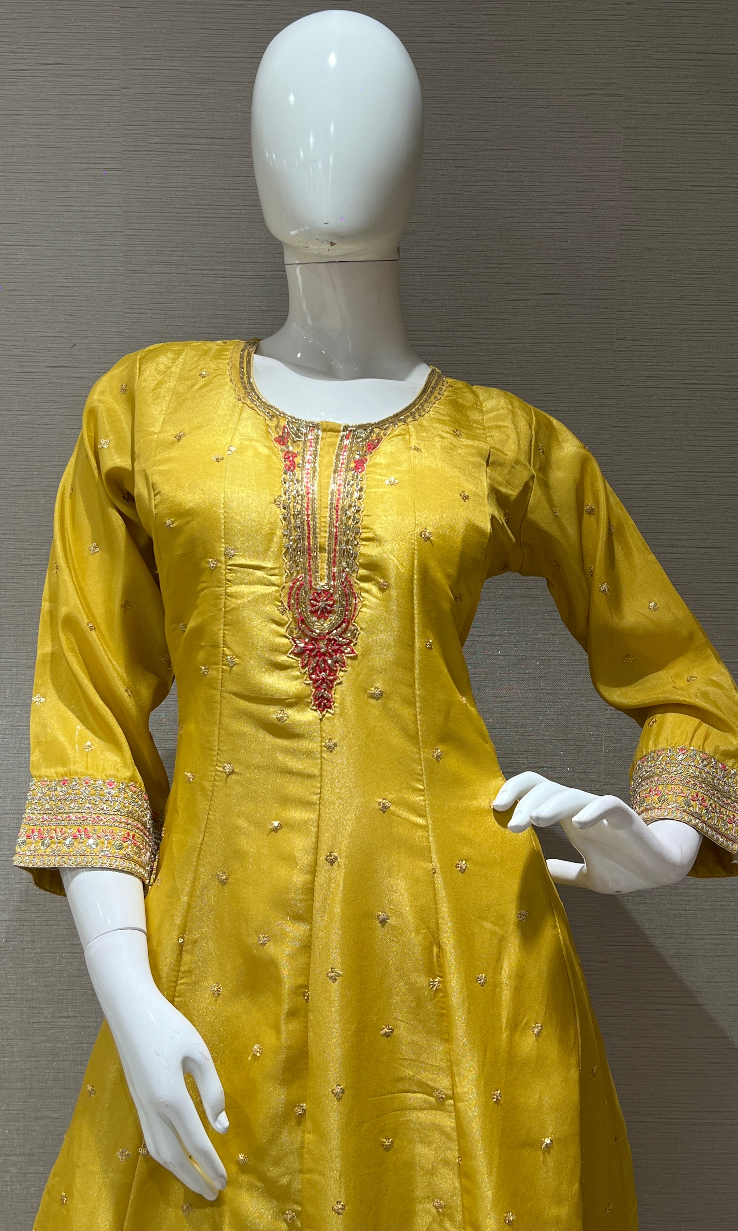 Yellow Long Dress with Floral Dupatta