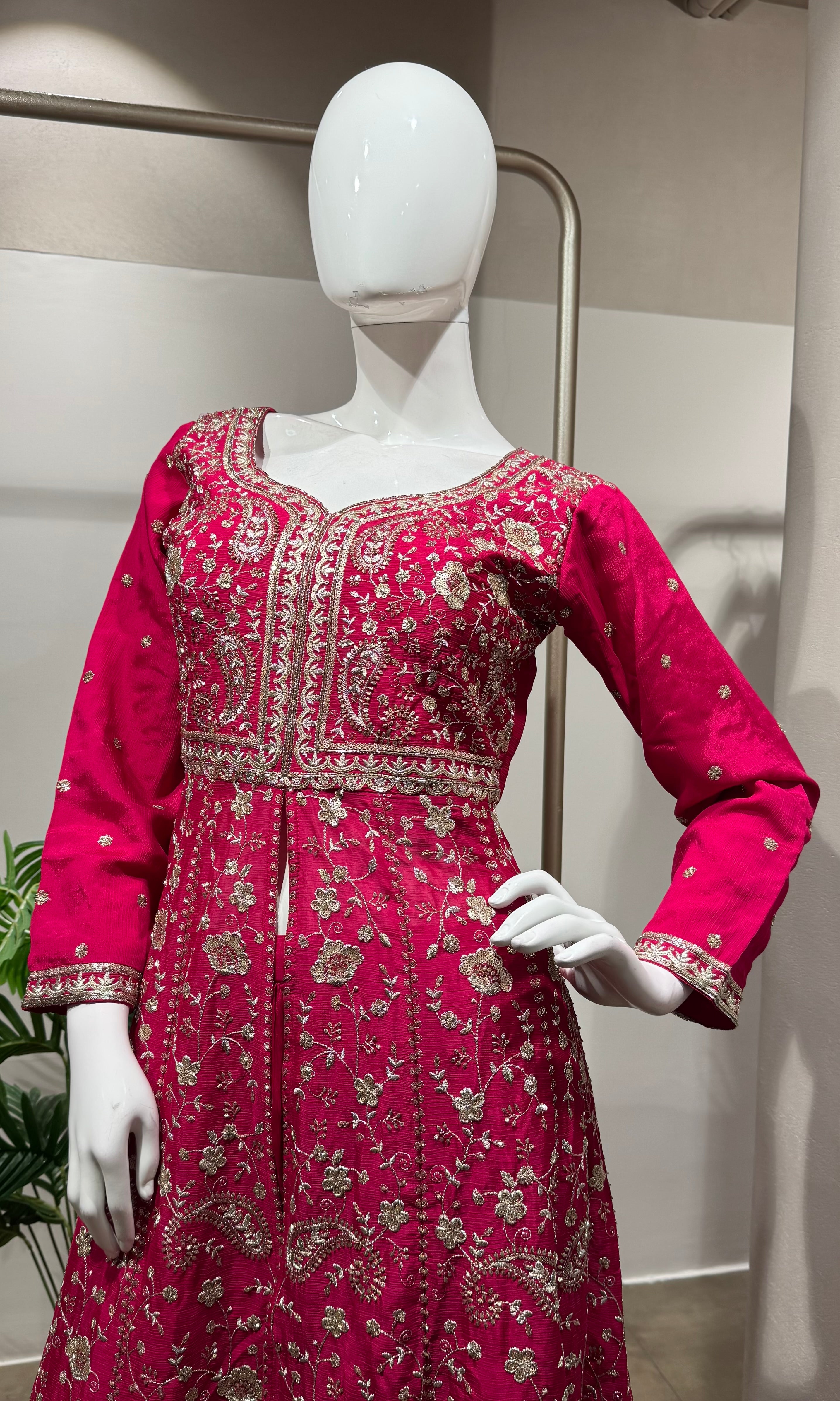 Pink Embroidered Front-Slit Anarkali Set