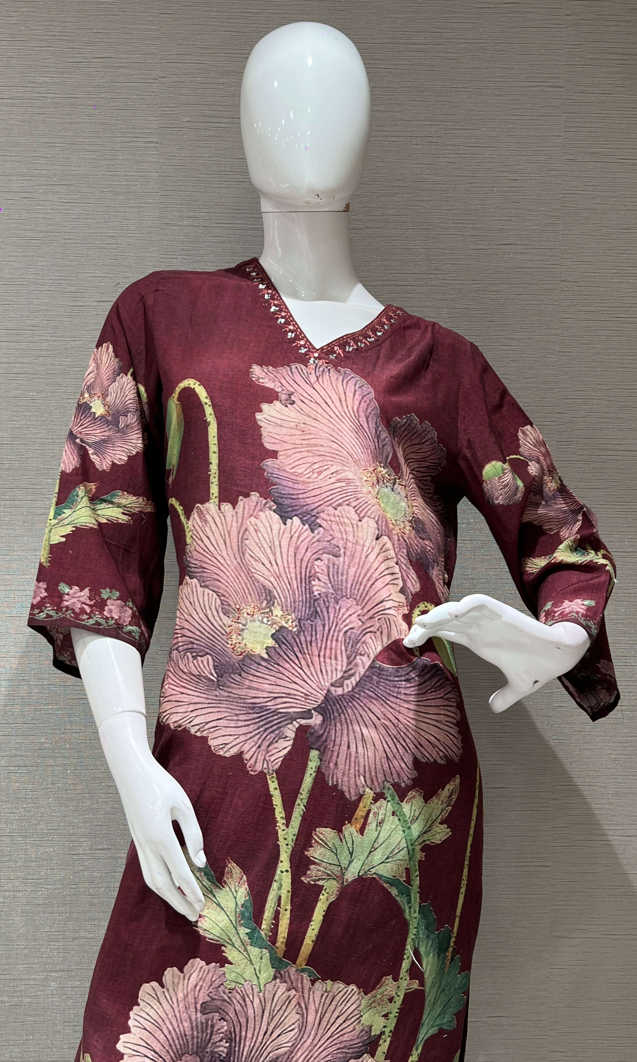 Wine ETHNIC FLORAL PRINTED kurta set