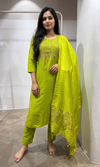 Lime Green Embroidered Silk Kurta set