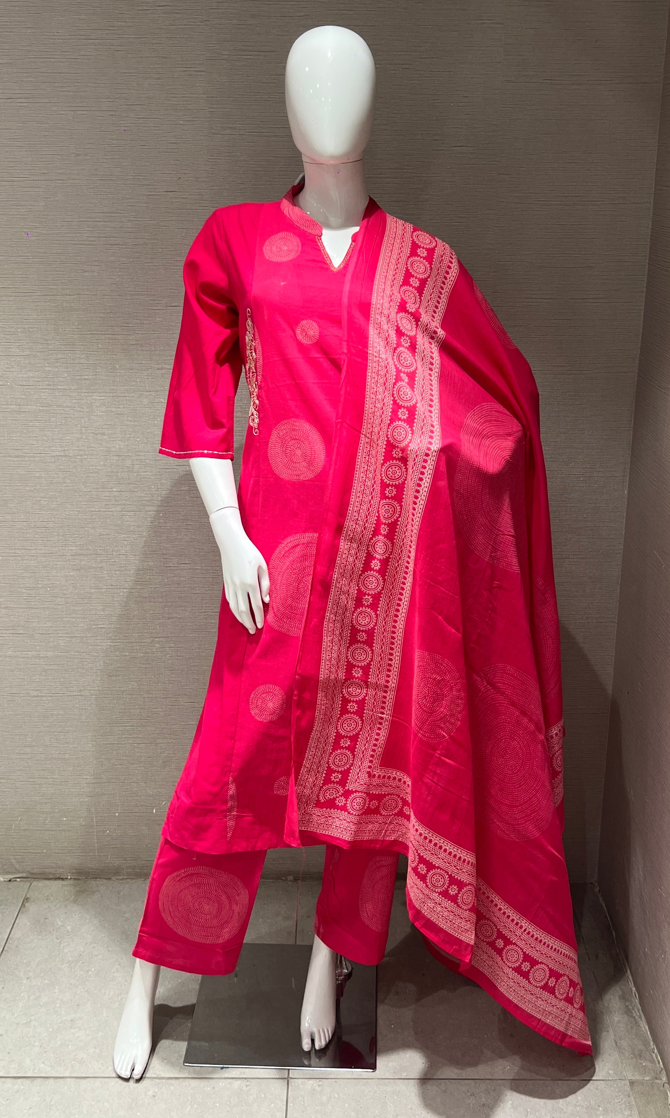Rani Pink Bandhini Print Kurta Set