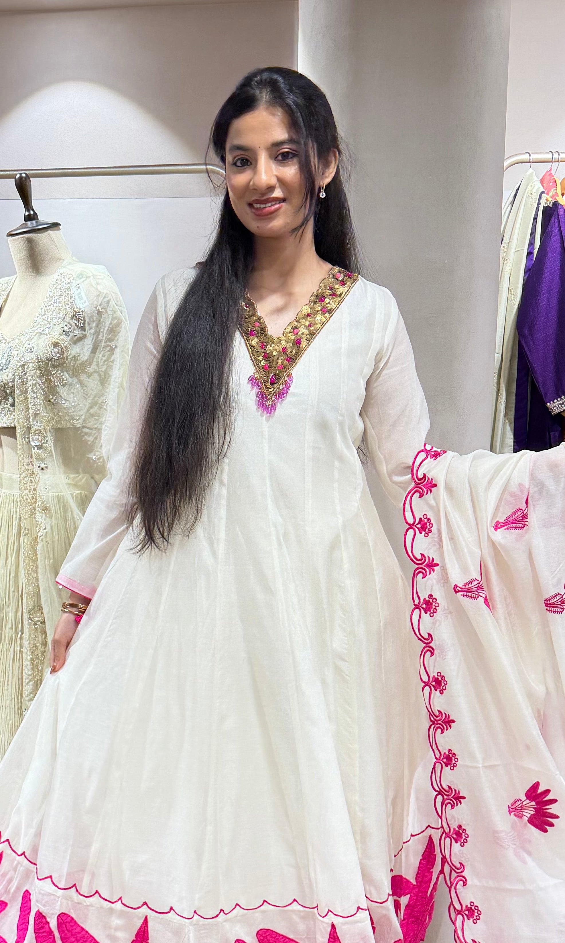 HALF WHITE & PINK ETHNIC ANARKALI SET