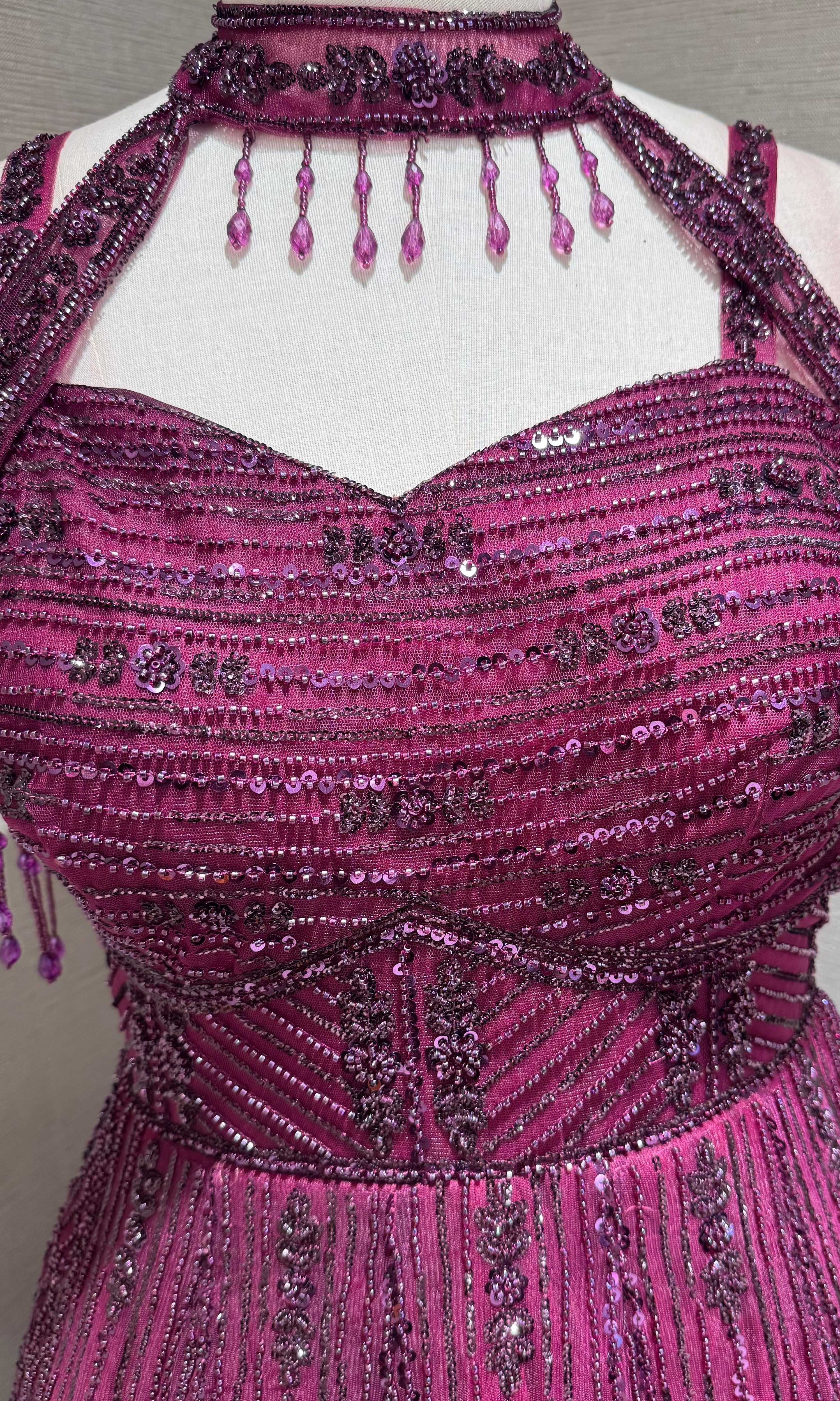 Wine Halter Neck Ballgown