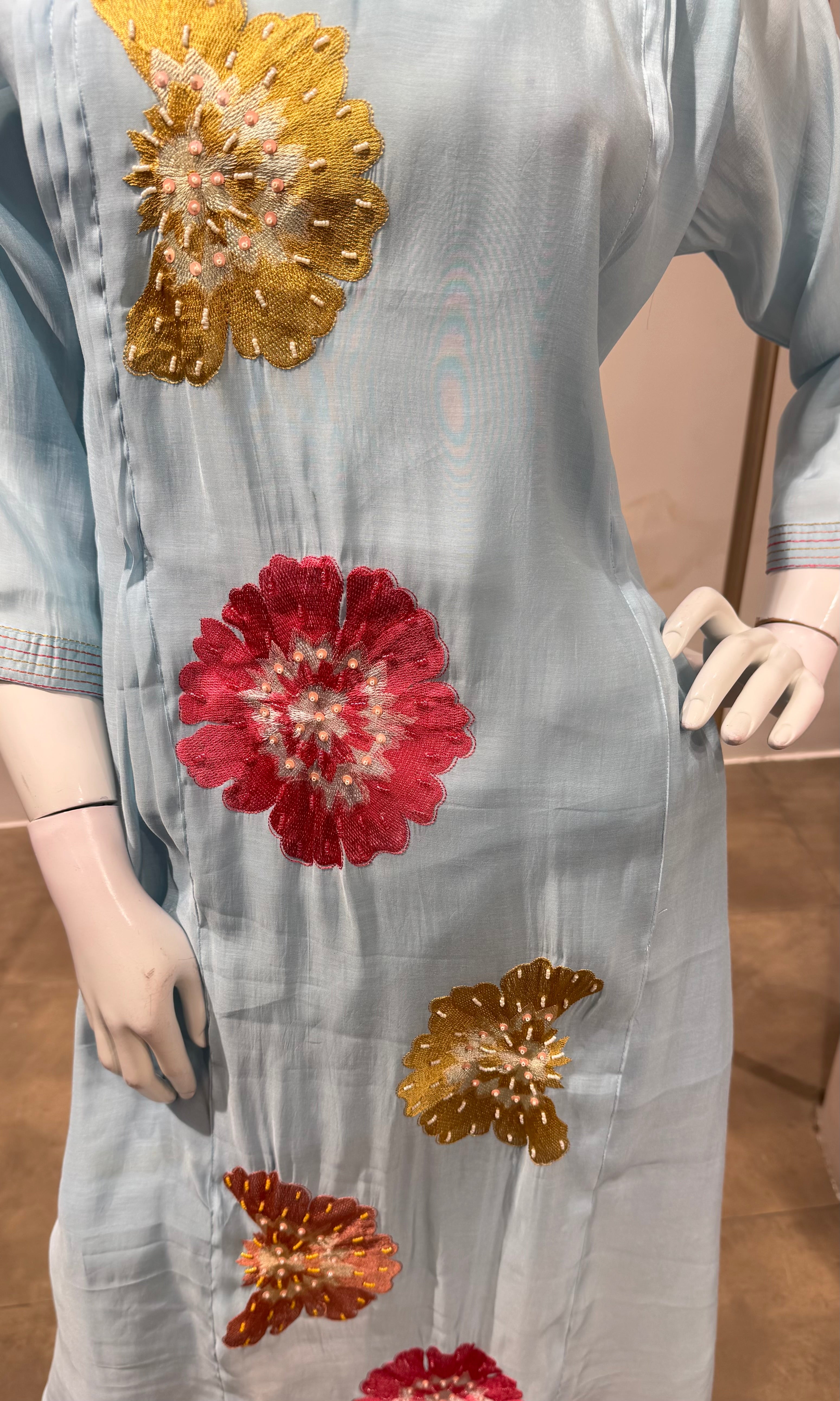 Sky Blue floral printed kurta set