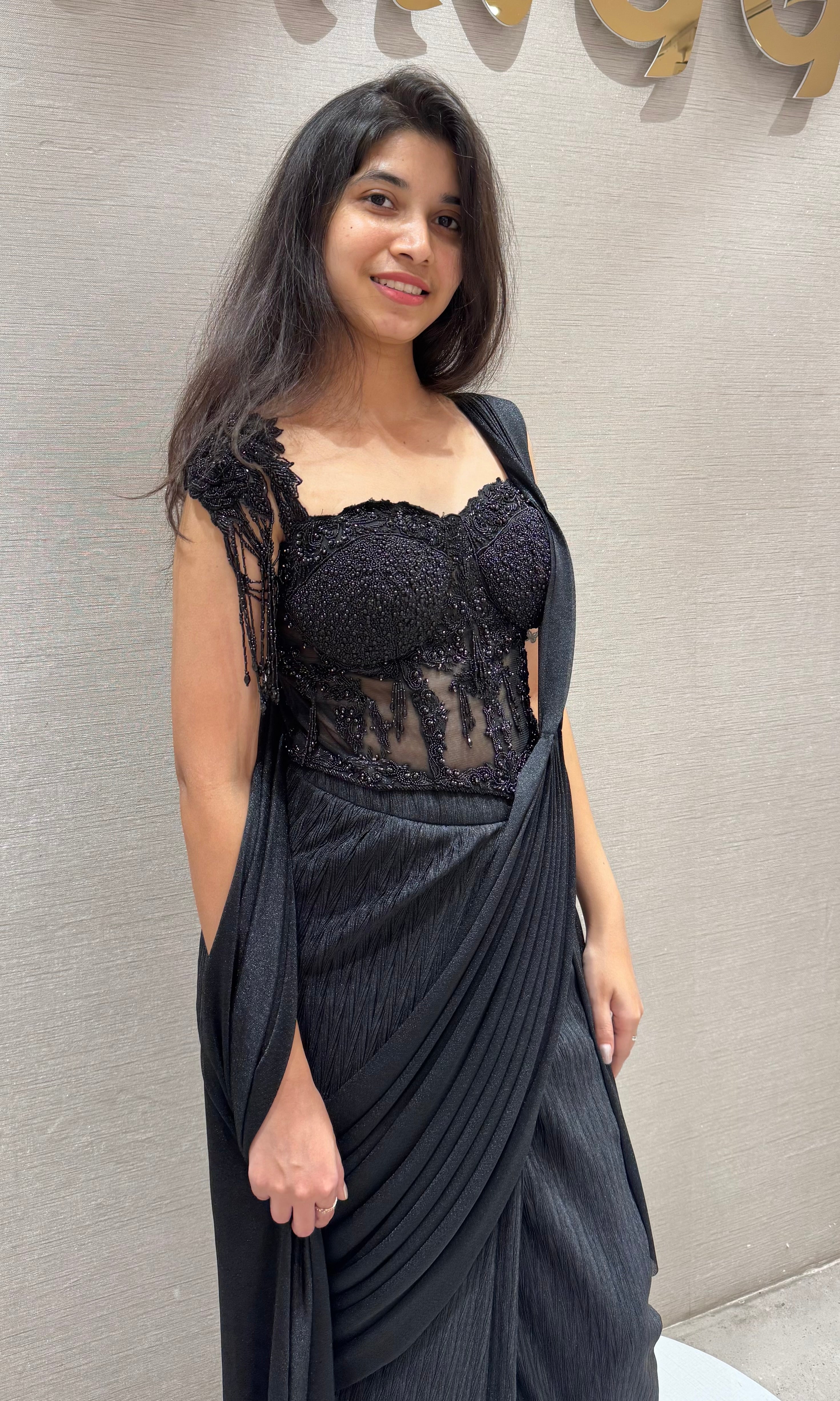 Black DRAPE SAREE WITH CORSET BLOUSE