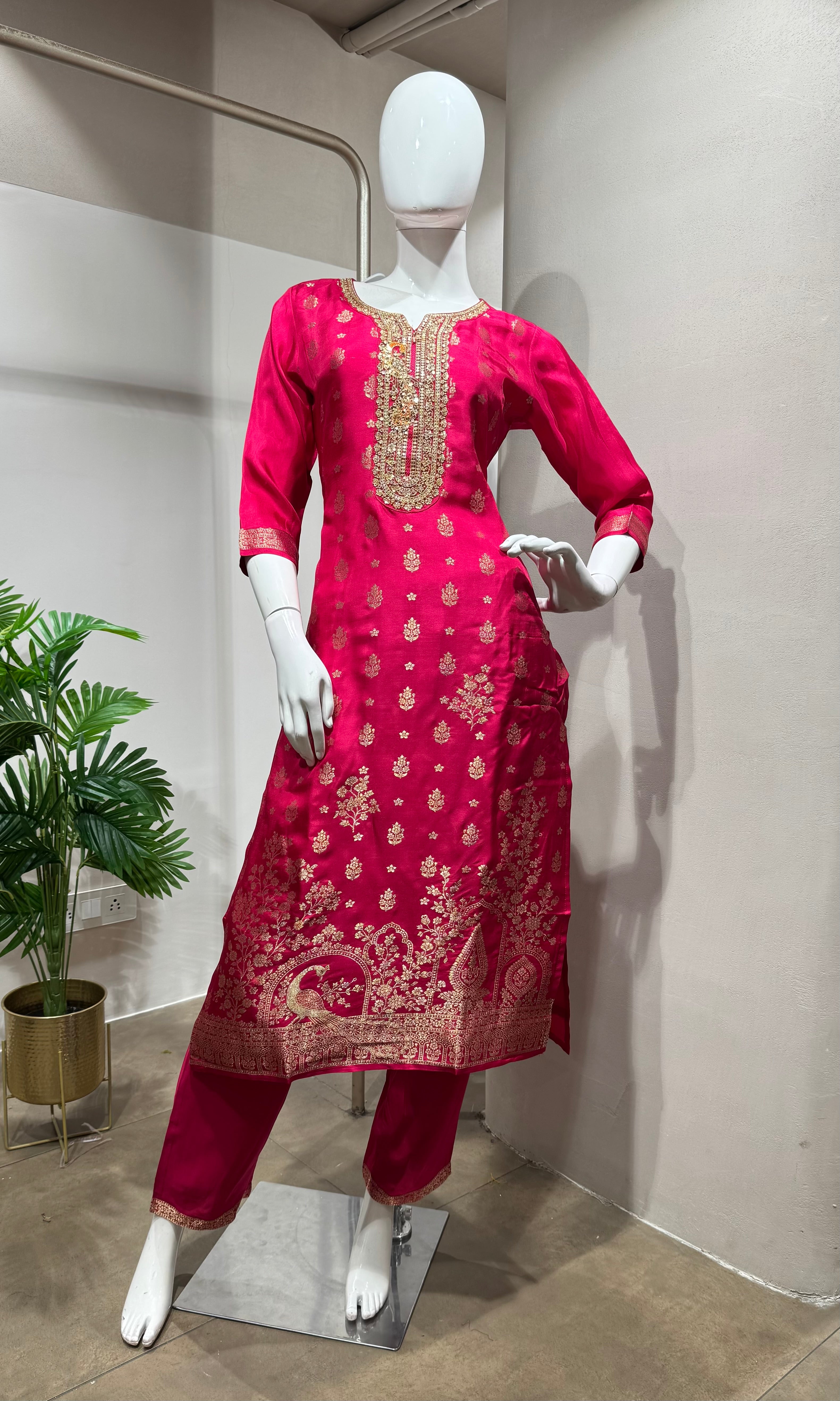 Pink embroidered kurta pant with dupatta set