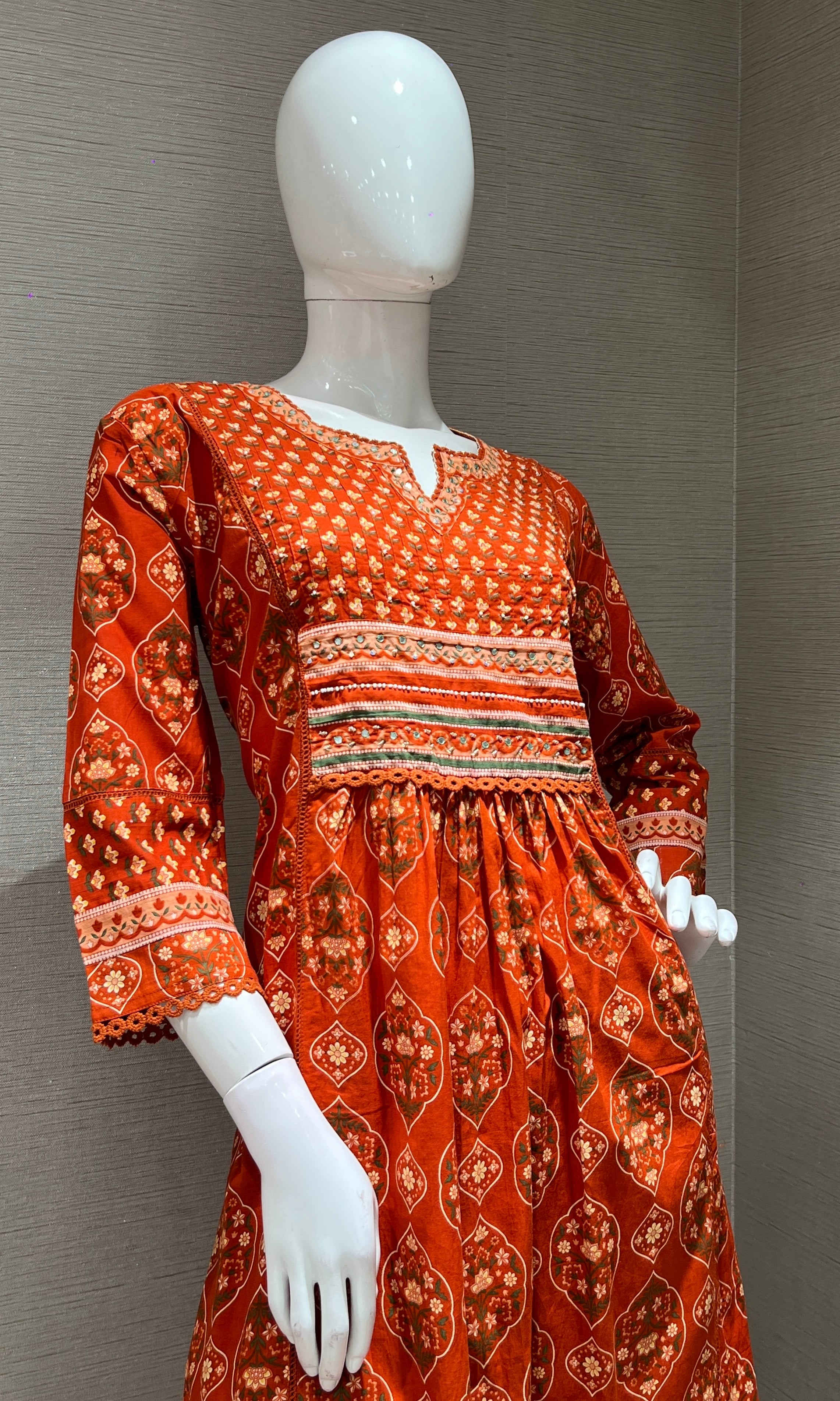 Rust PRINTED KURTA SET WITH FLORAL DUPATTA