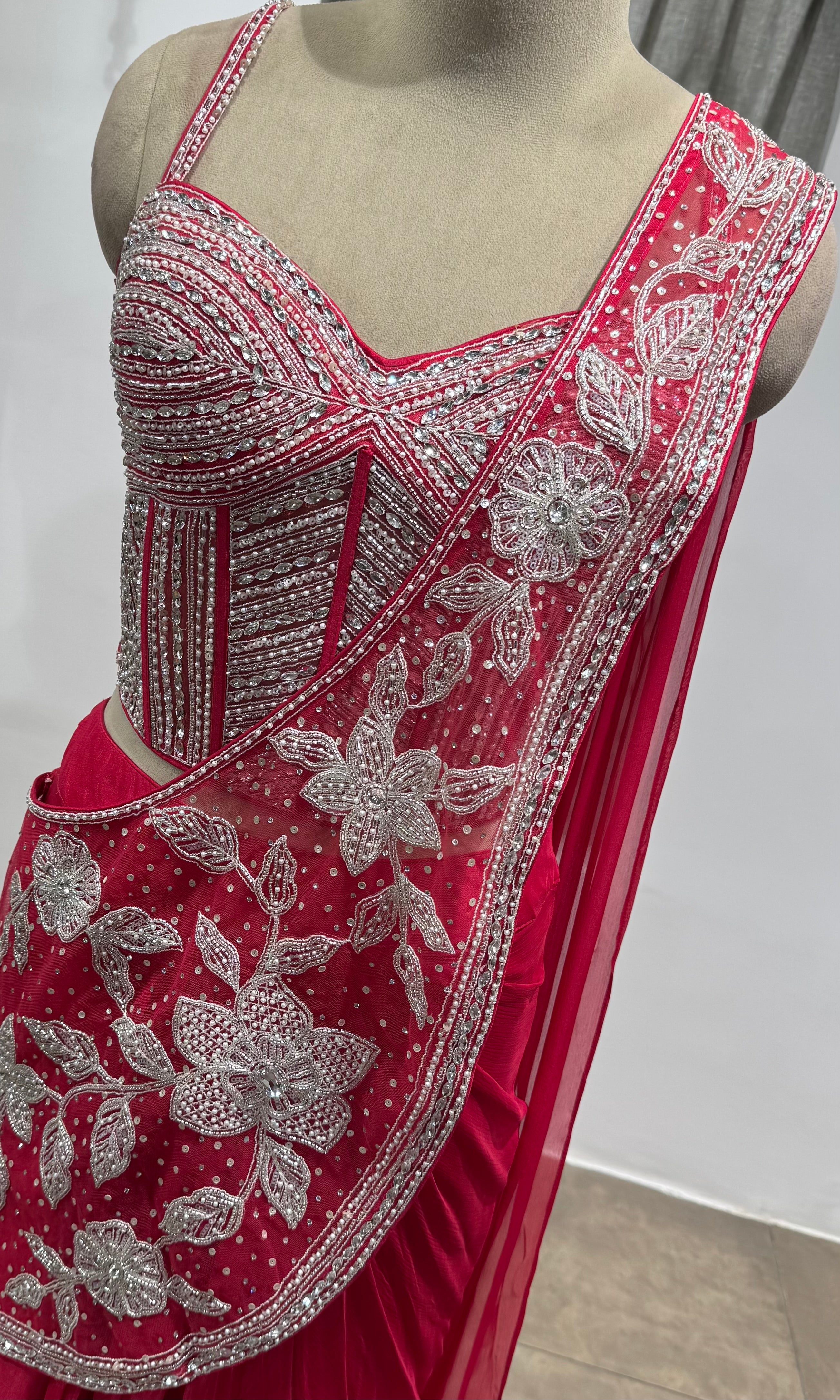 rani drape Saree with Crystal blouse