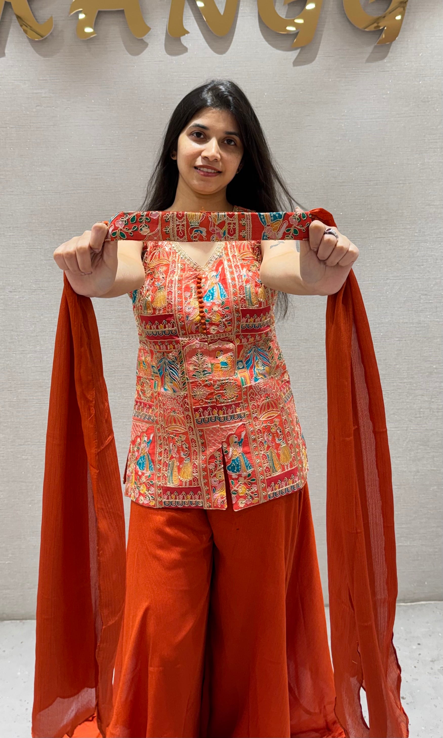 Embroidered Orange SHARARA