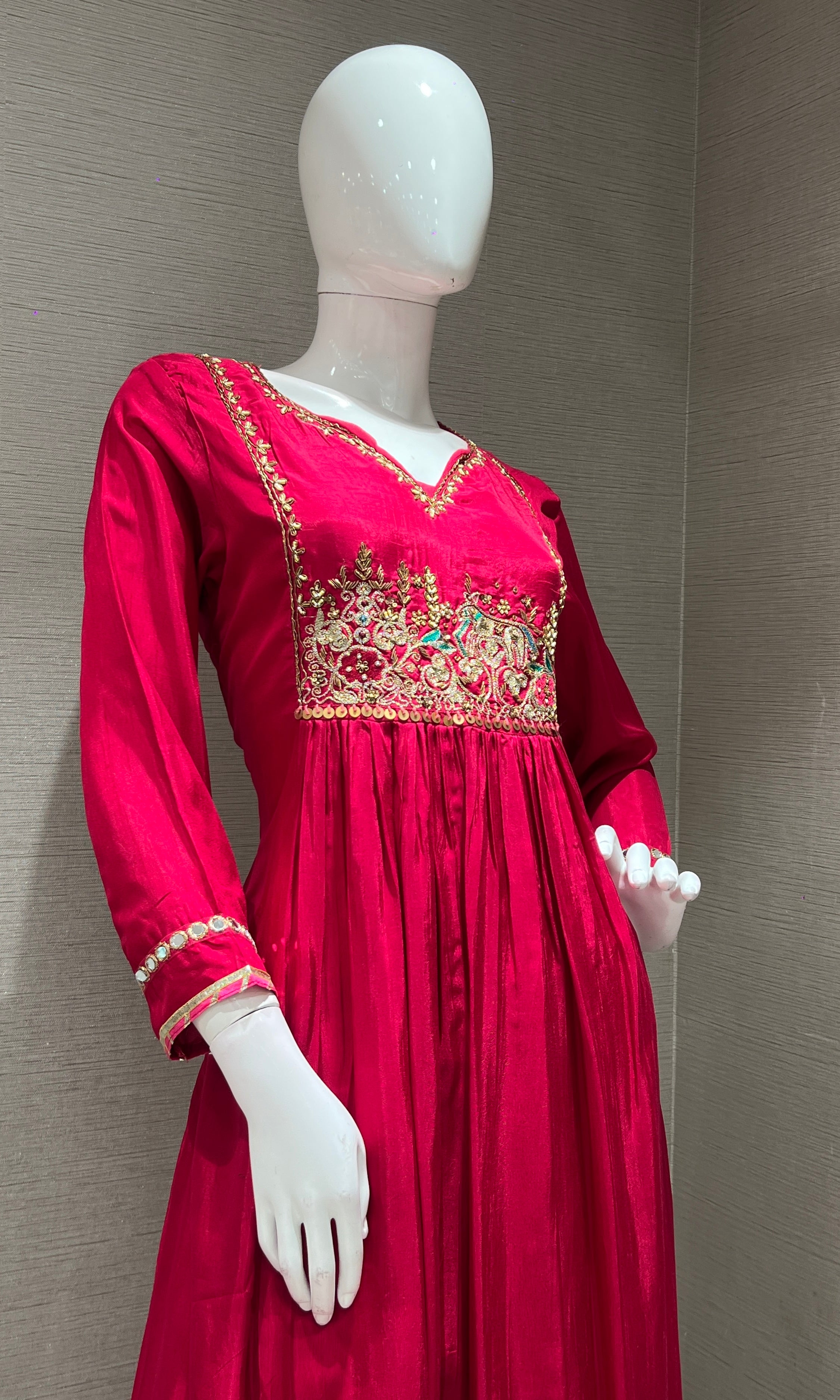 Rani pink gold embroidered kurta set