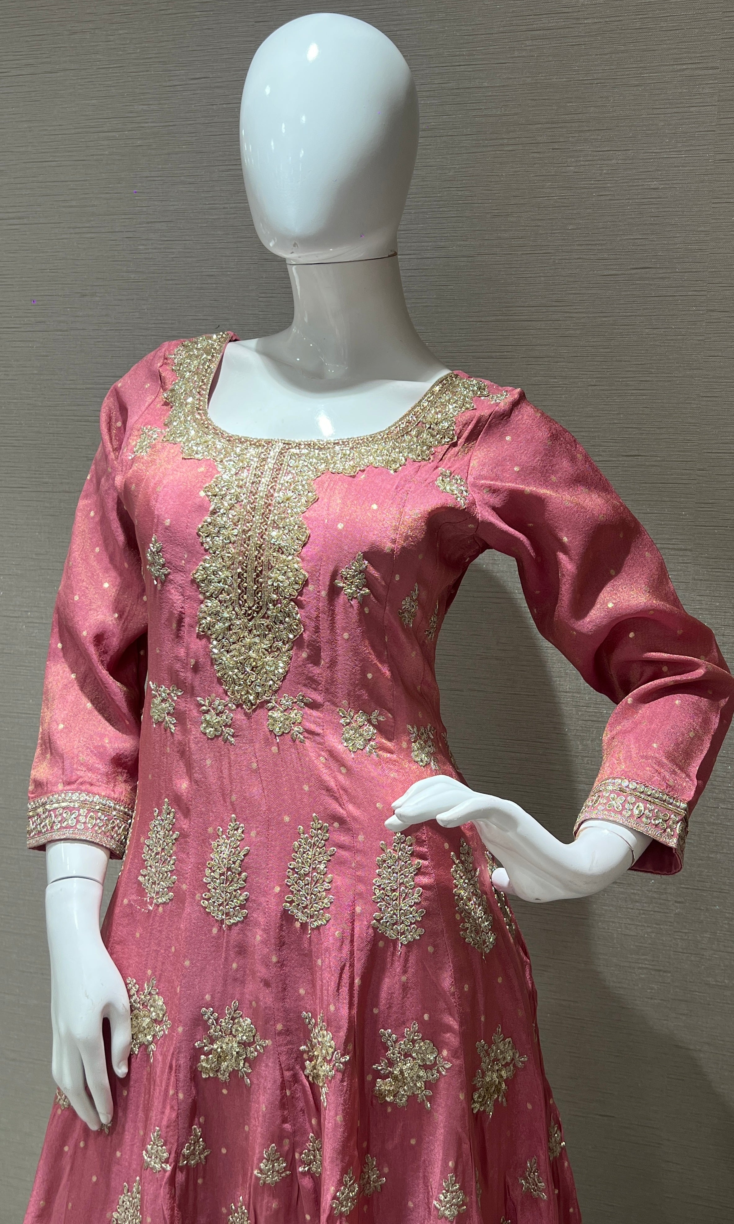 Pink Anarkali kurta set with palazzo pants