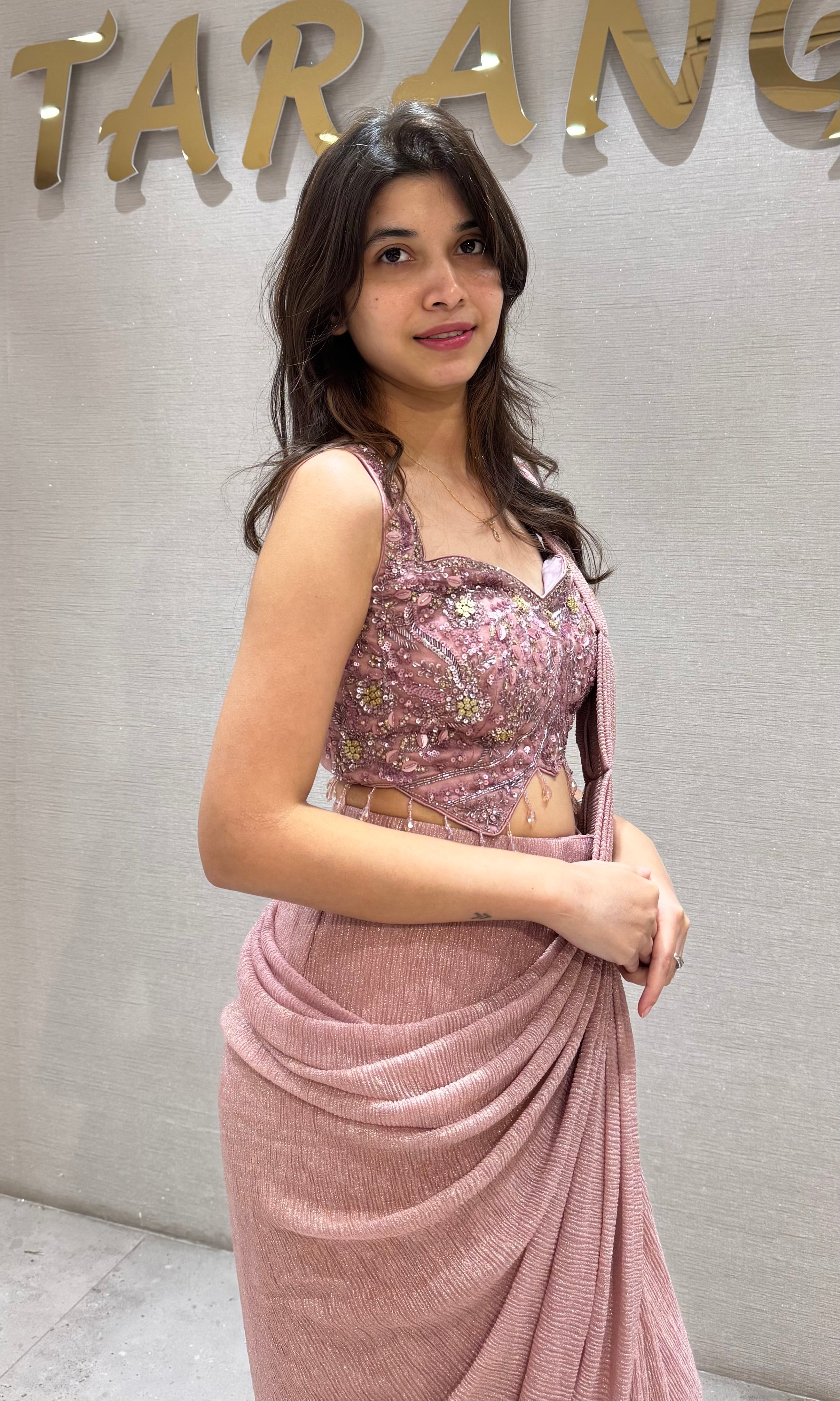 Pink Georgette Drape Saree