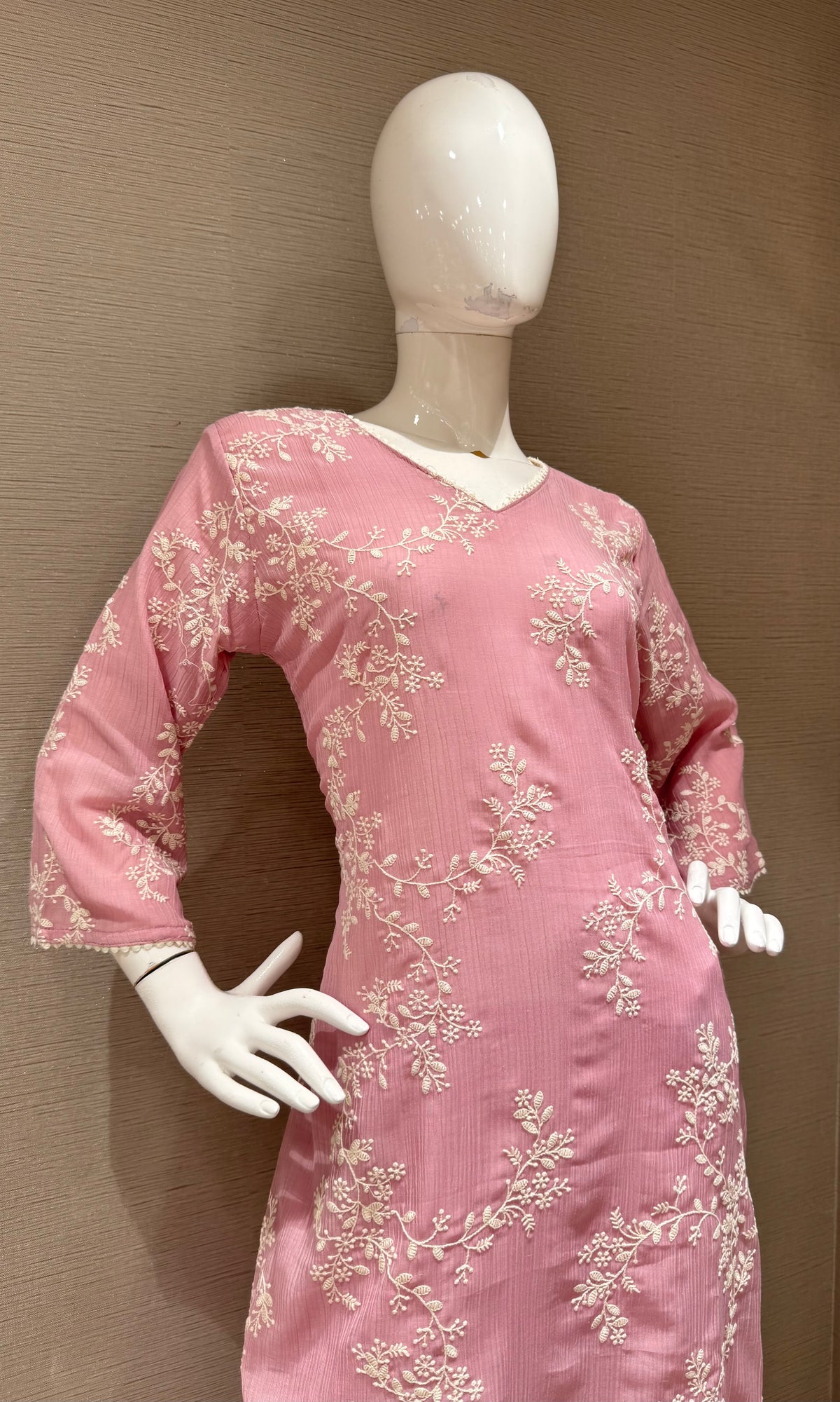 Light Pink Floral cotton Kurta Set with Sheer Dupatta
