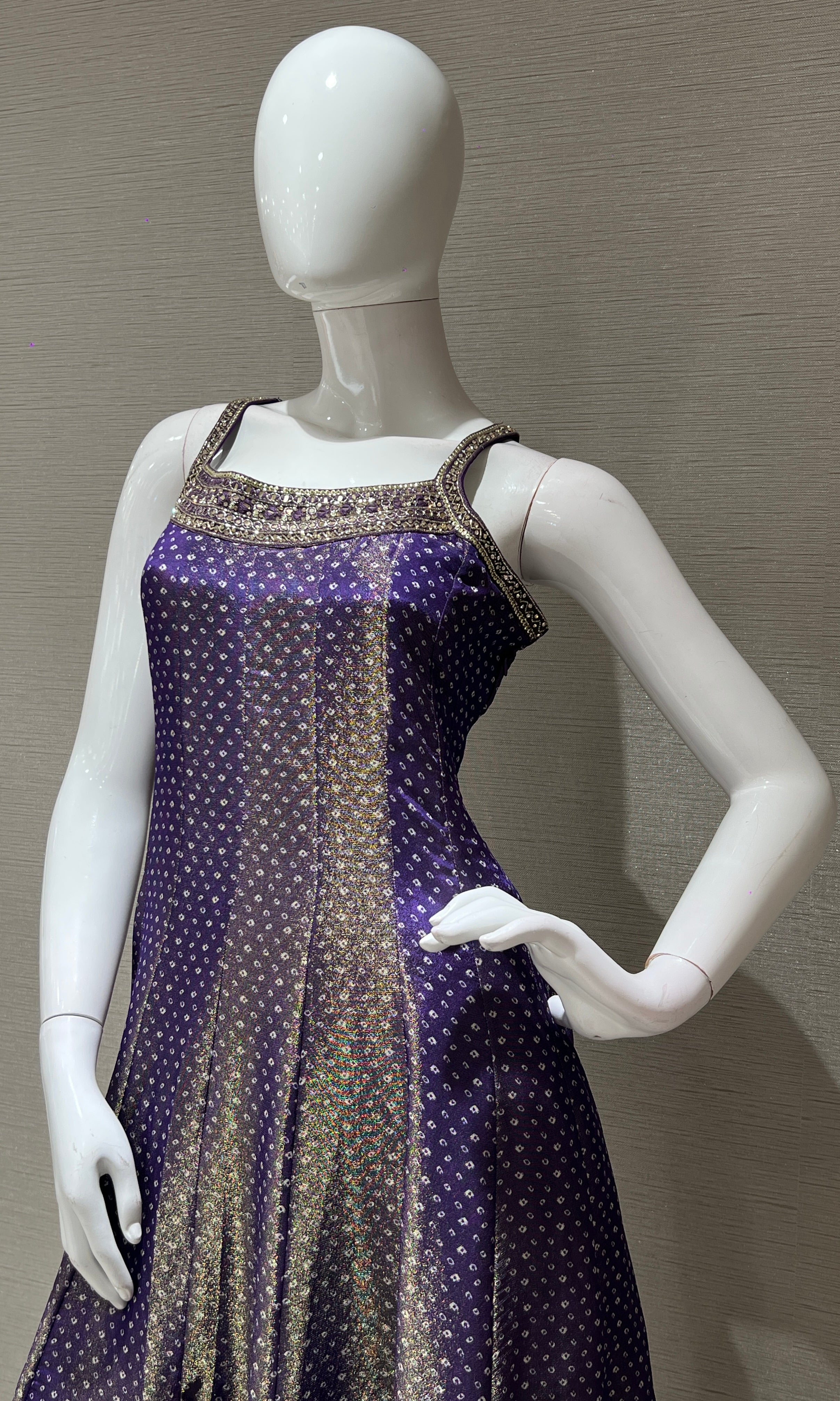 Purple Embroidered Sharara Set with Golden Stripes Dupatta