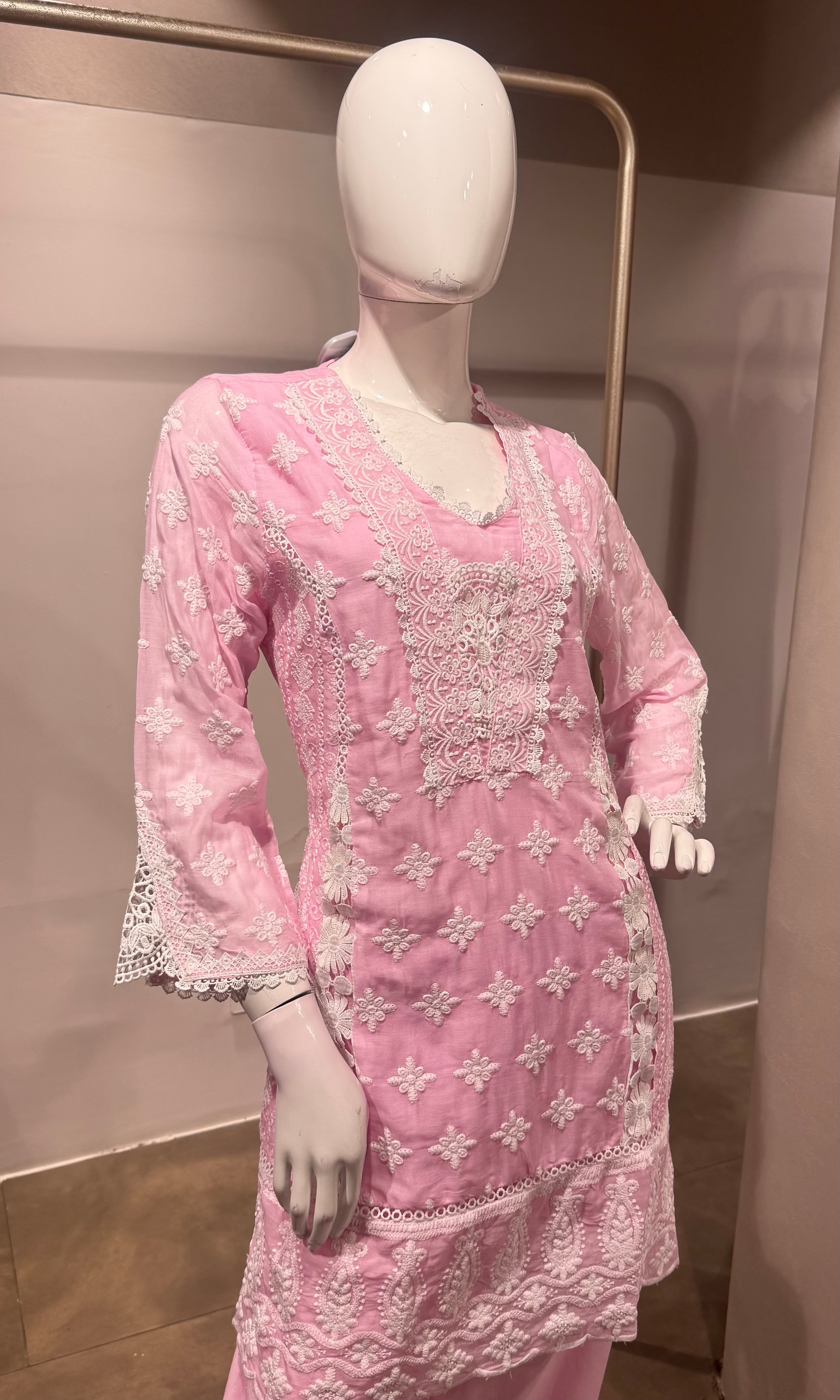 Light Pink Embroidered Cotton Cord Set