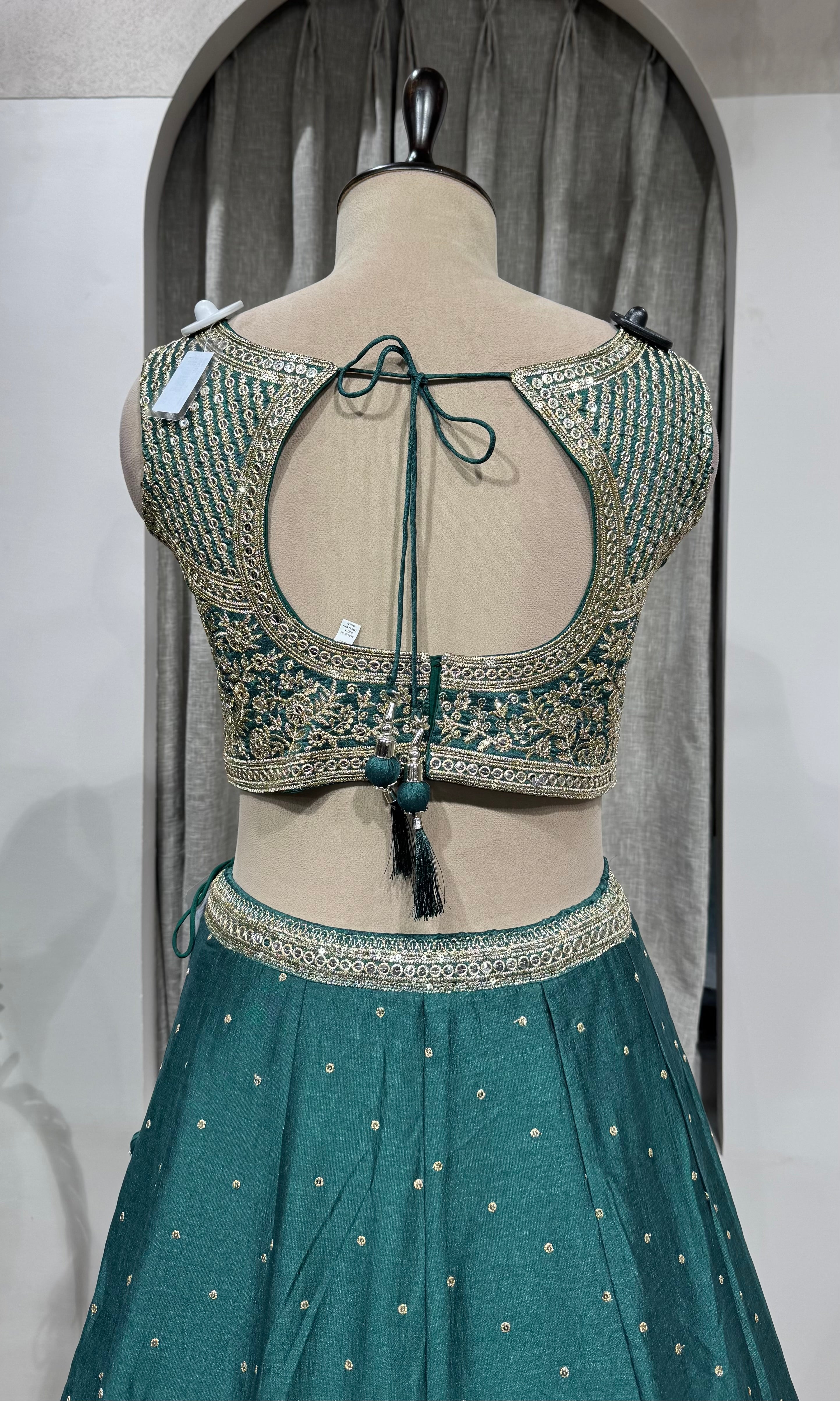 Green silver and gold embroidery lehenga set